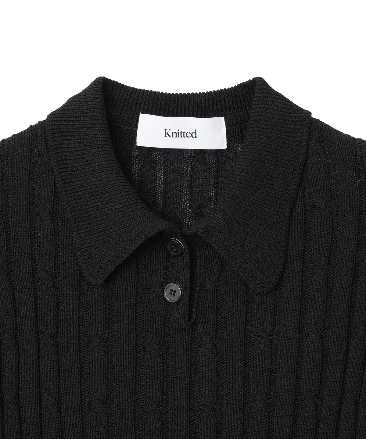 니티드(KNITTED) (W) 린넨 케이블 카라 크롭 하프 니트 BLACK
