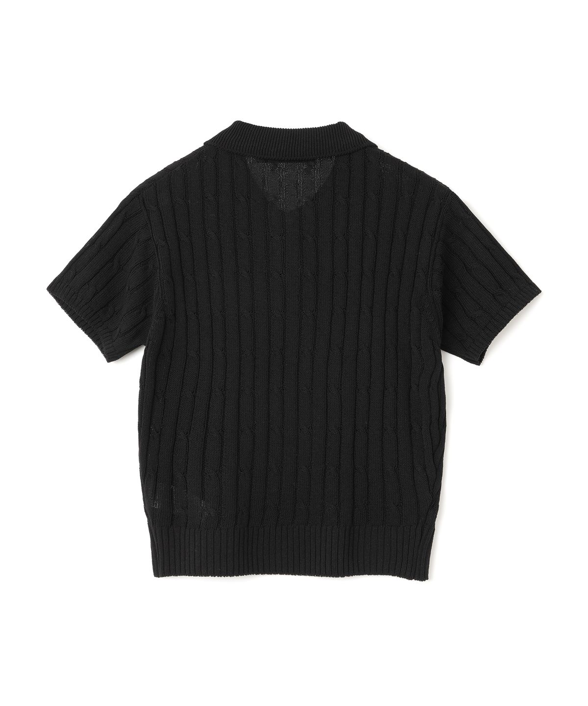 니티드(KNITTED) (W) 린넨 케이블 카라 크롭 하프 니트 BLACK