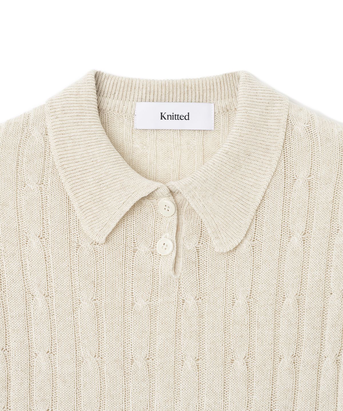 니티드(KNITTED) (W) 린넨 케이블 카라 크롭 하프 니트 OATMEAL