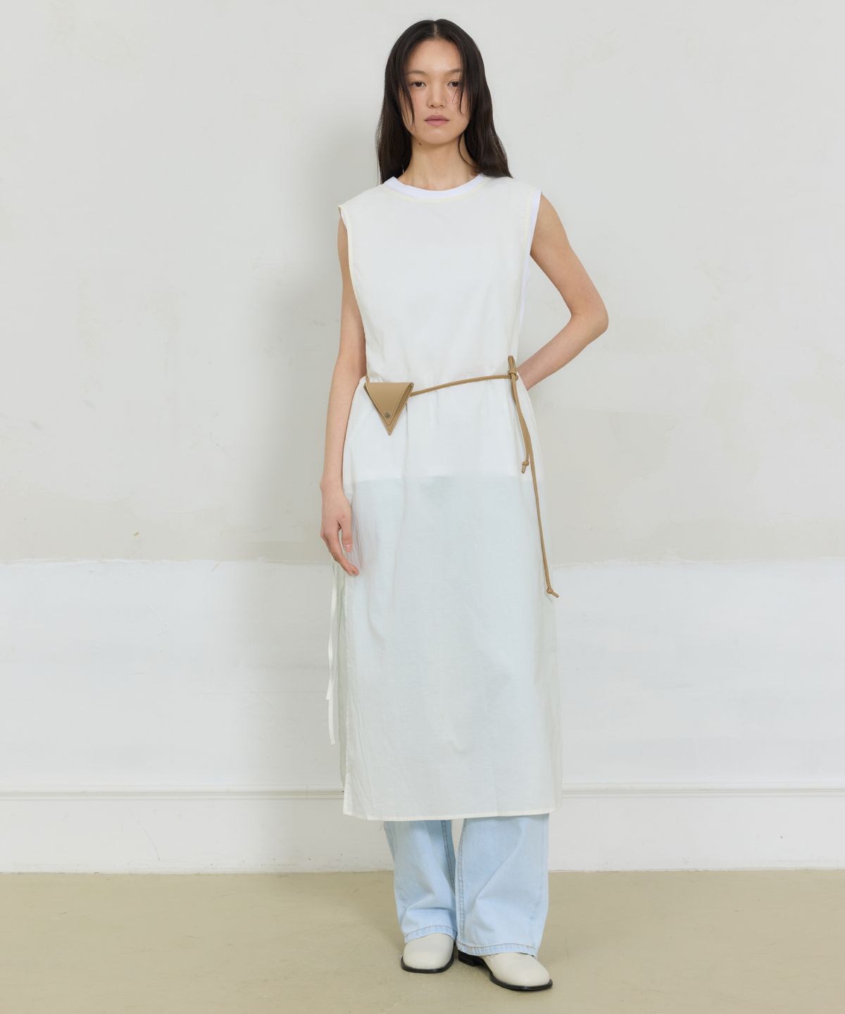 줄리아페페(JULIAPEPE) Sheer Layered Slit Dress (Cream)
