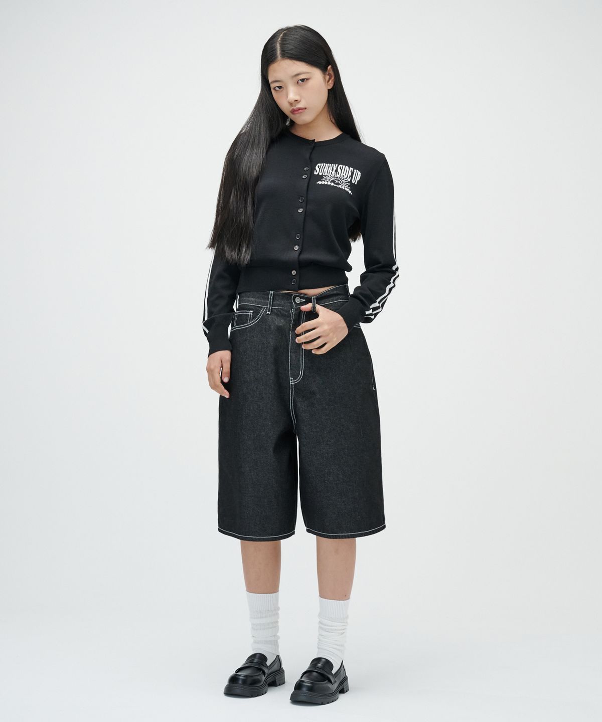 테이크이지(TAKEASY) (우먼스) 라인  가디건 (블랙)