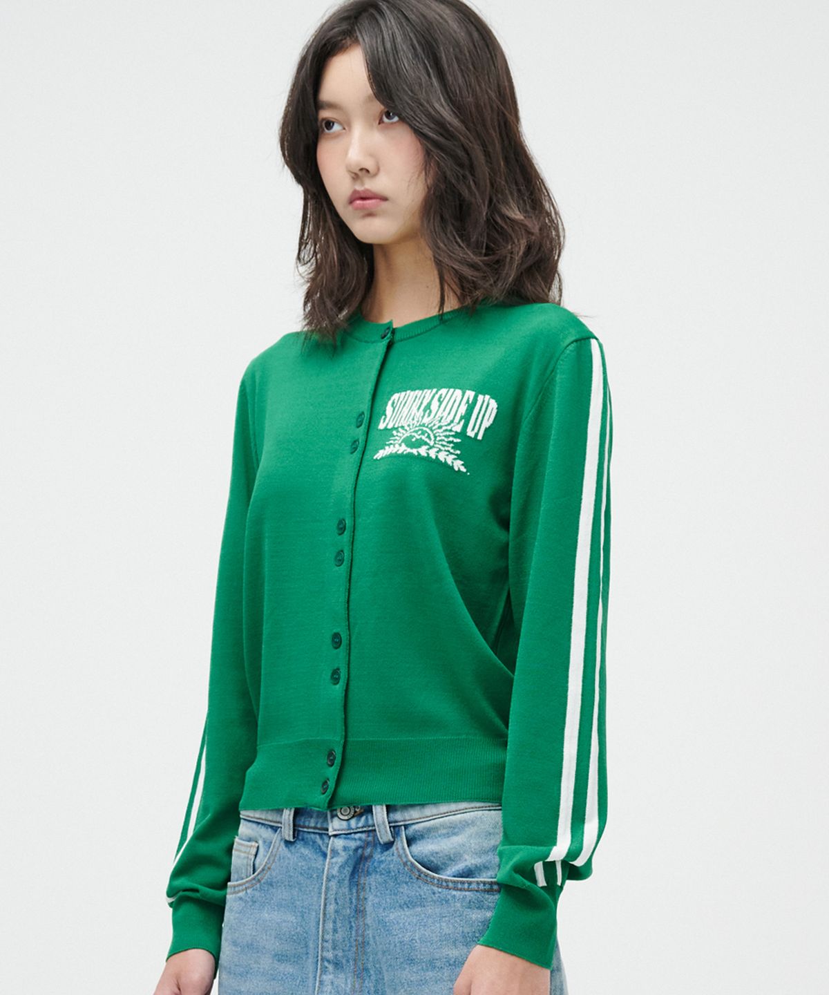 테이크이지(TAKEASY) (우먼스) 라인 가디건 (그린)