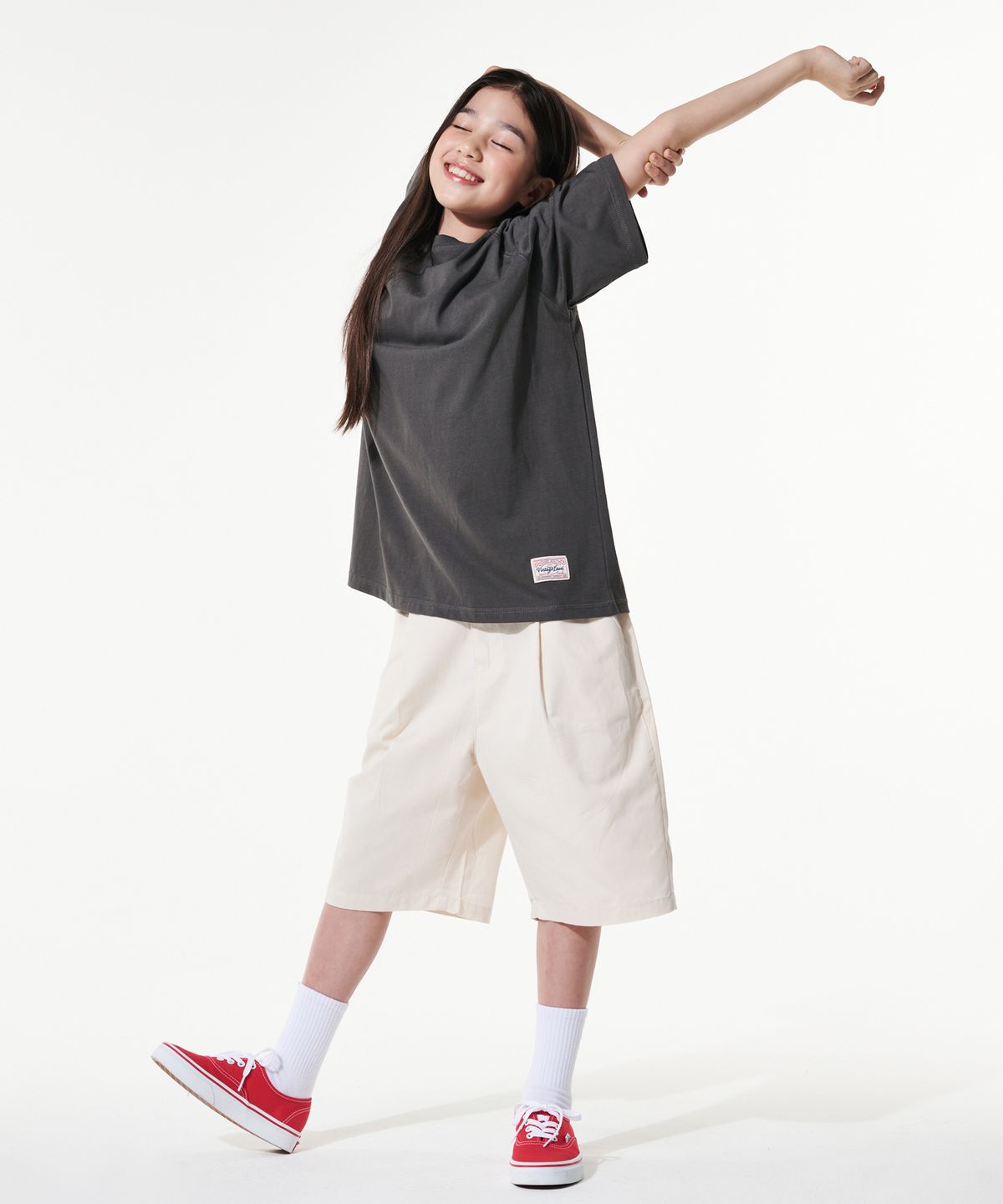 테이크이지 키즈(TAKEASY KIDS) 자이언트핏 빈티지스티치 오버 티셔츠(차콜)