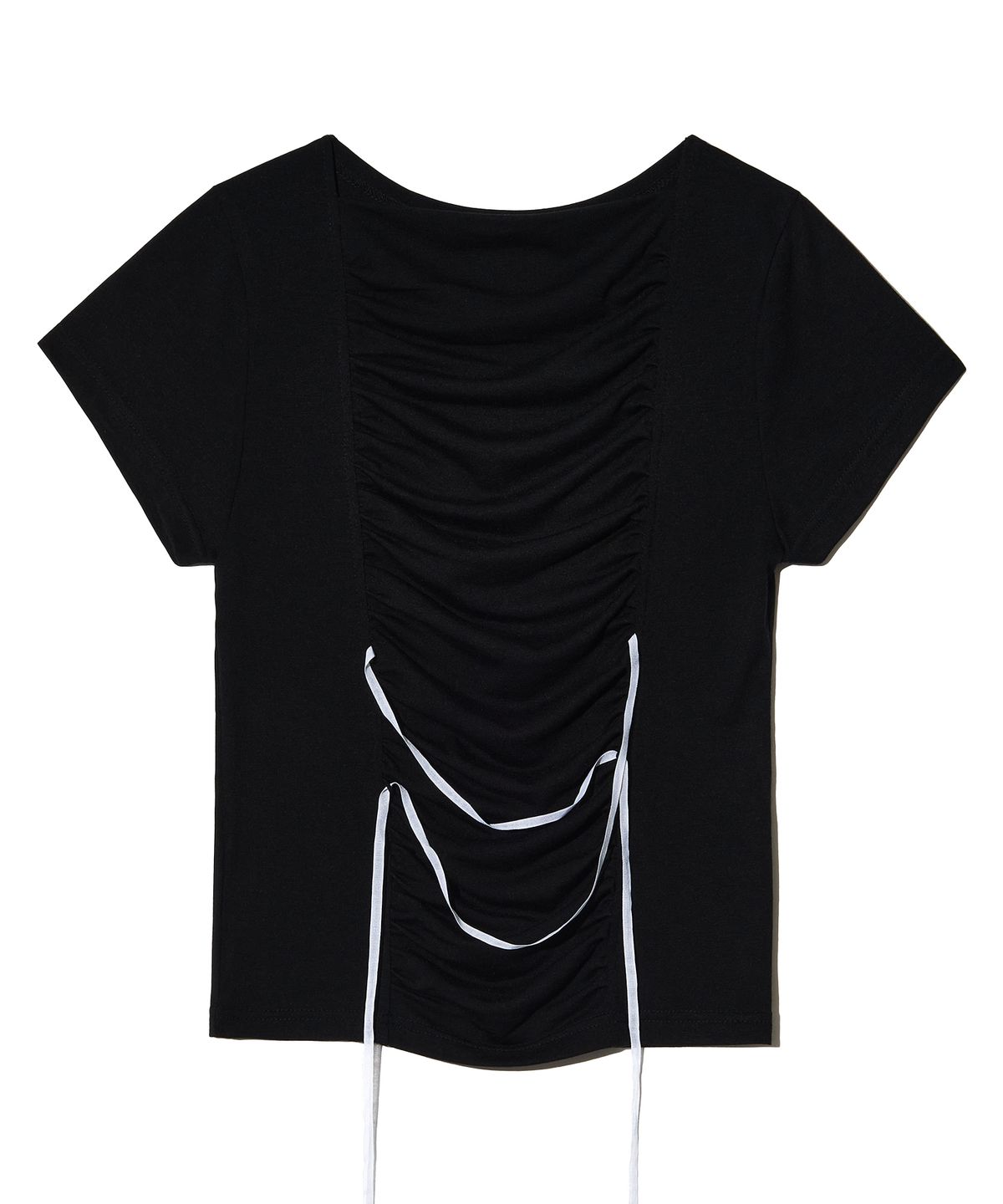 피스메이커(PIECE MAKER) RIBBON SHIRRING TEE (BLACK)