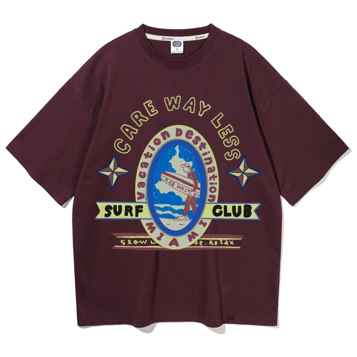 앨빈클로(ALVINCLO) MIAMI SURF CLUB  오버핏 반팔티 AST4537 (4 COLOR)