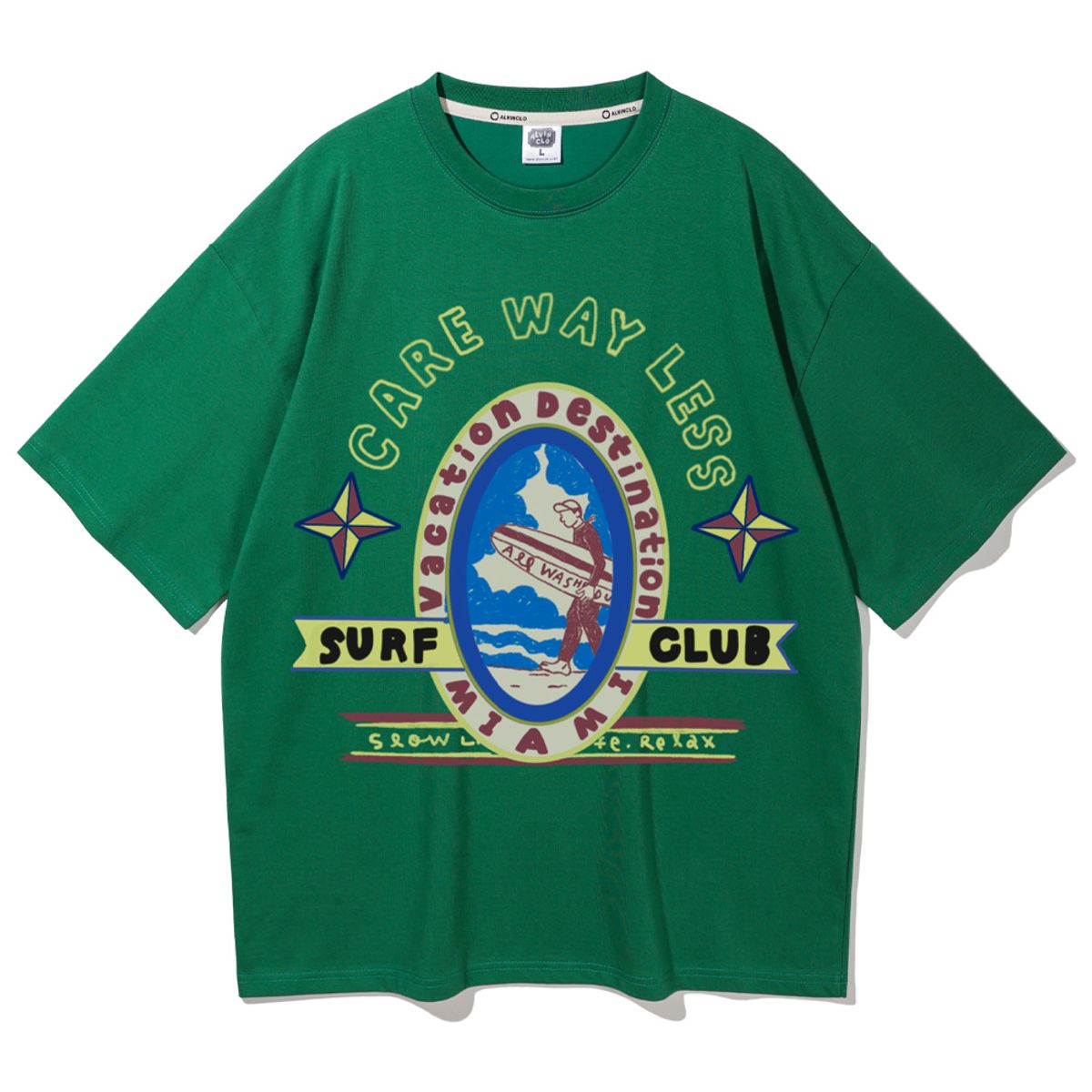 앨빈클로(ALVINCLO) MIAMI SURF CLUB  오버핏 반팔티 AST4537 (4 COLOR)