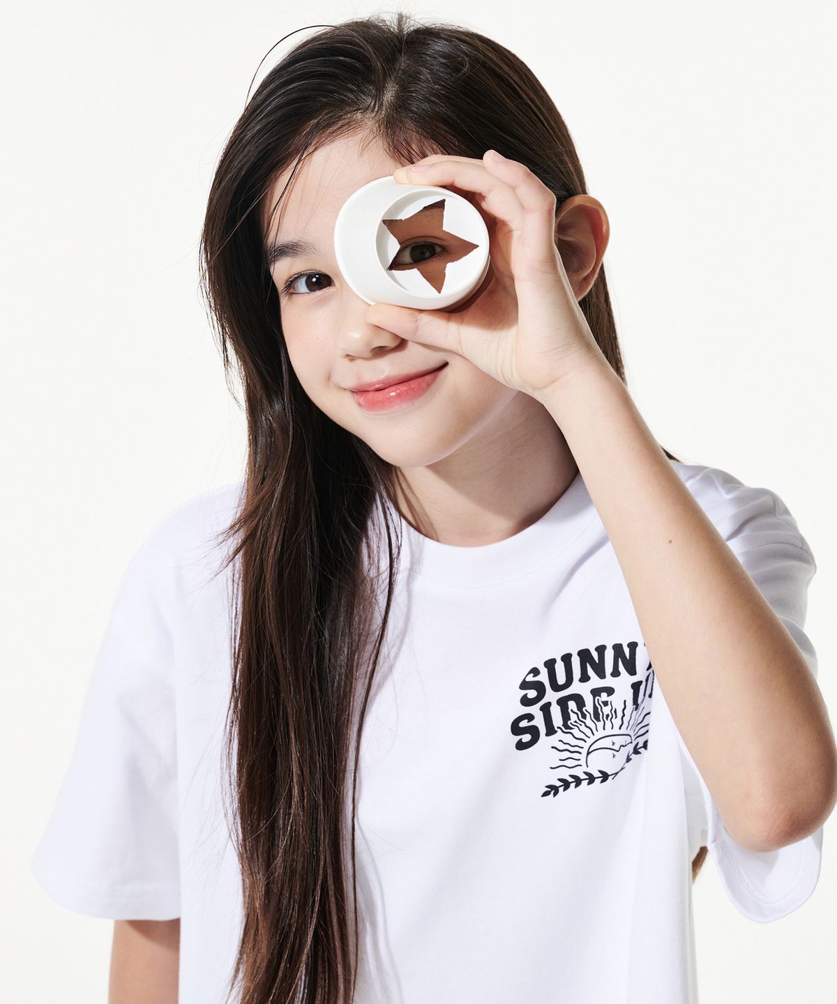 테이크이지 키즈(TAKEASY KIDS) 자이언트핏 써니사이드업 오버티셔츠(스노우화이트)