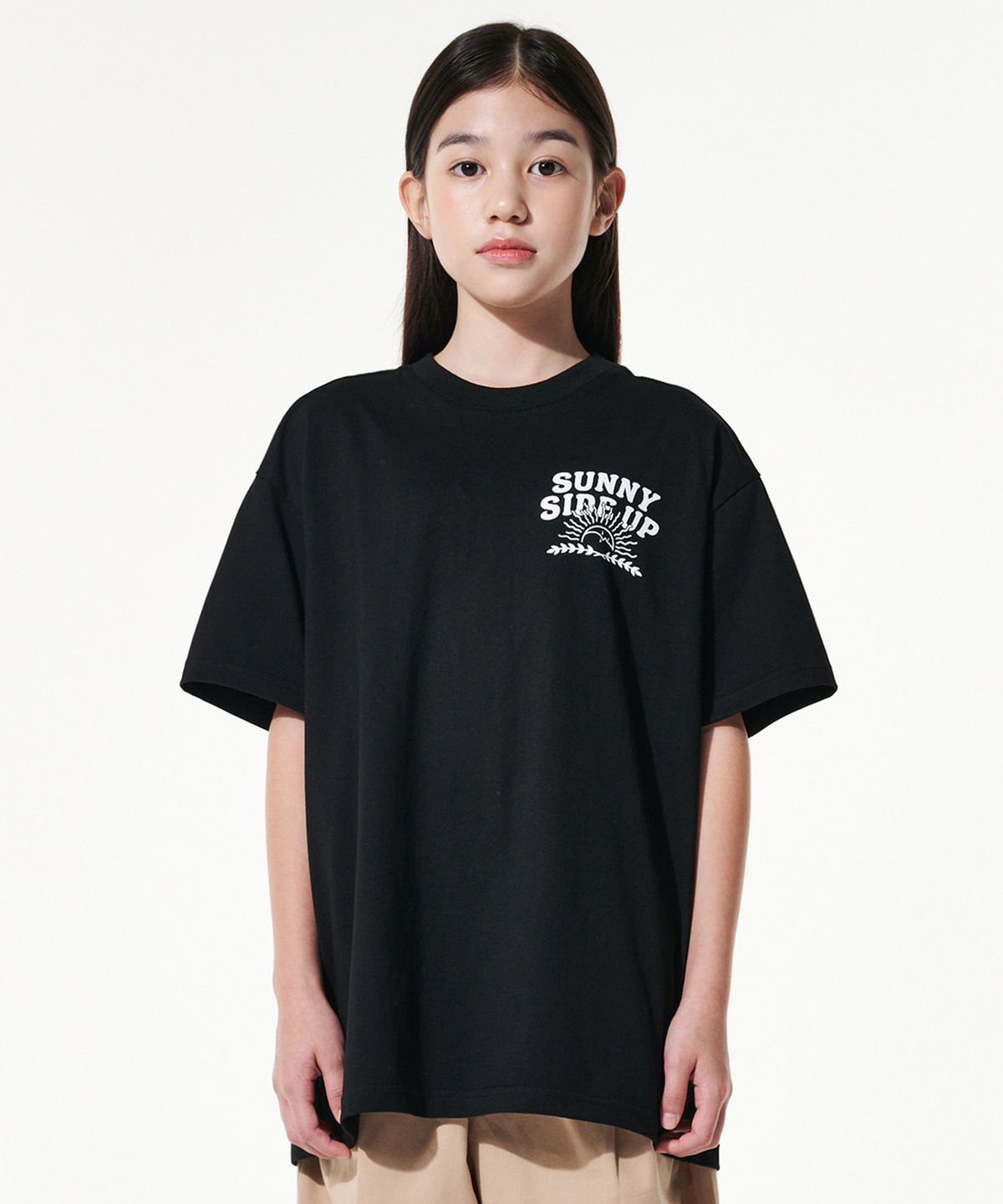 테이크이지 키즈(TAKEASY KIDS) 자이언트핏 써니사이드업 오버티셔츠(블랙)