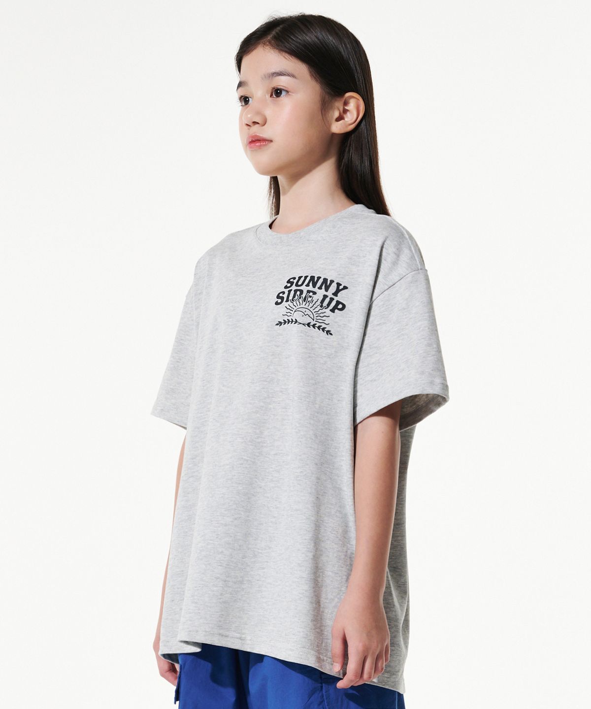 테이크이지 키즈(TAKEASY KIDS) 자이언트핏 써니사이드업 오버티셔츠(3% 멜란지그레이)