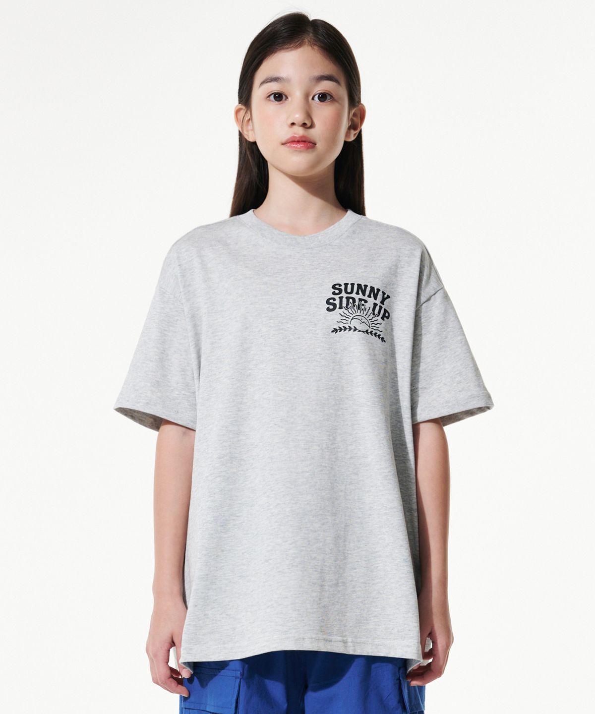 테이크이지 키즈(TAKEASY KIDS) 자이언트핏 써니사이드업 오버티셔츠(3% 멜란지그레이)