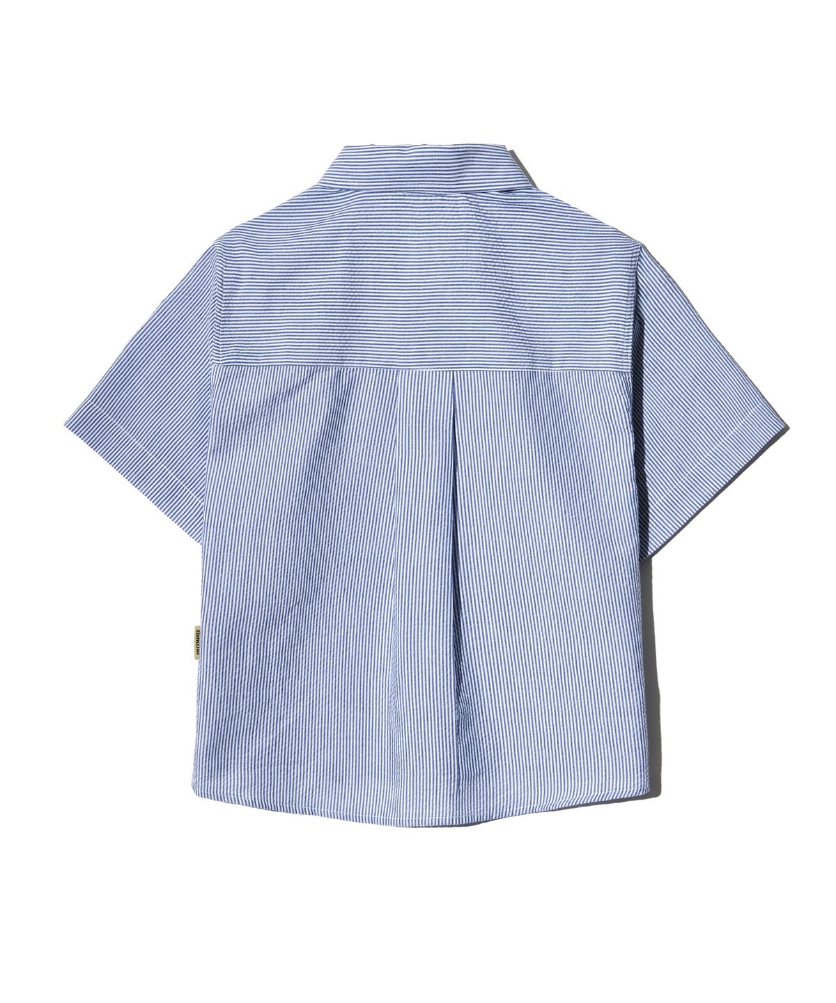 피스메이커(PIECE MAKER) SEERSUCKER POCKET CROP STRIPE SHIRTS (NAVY BLUE)