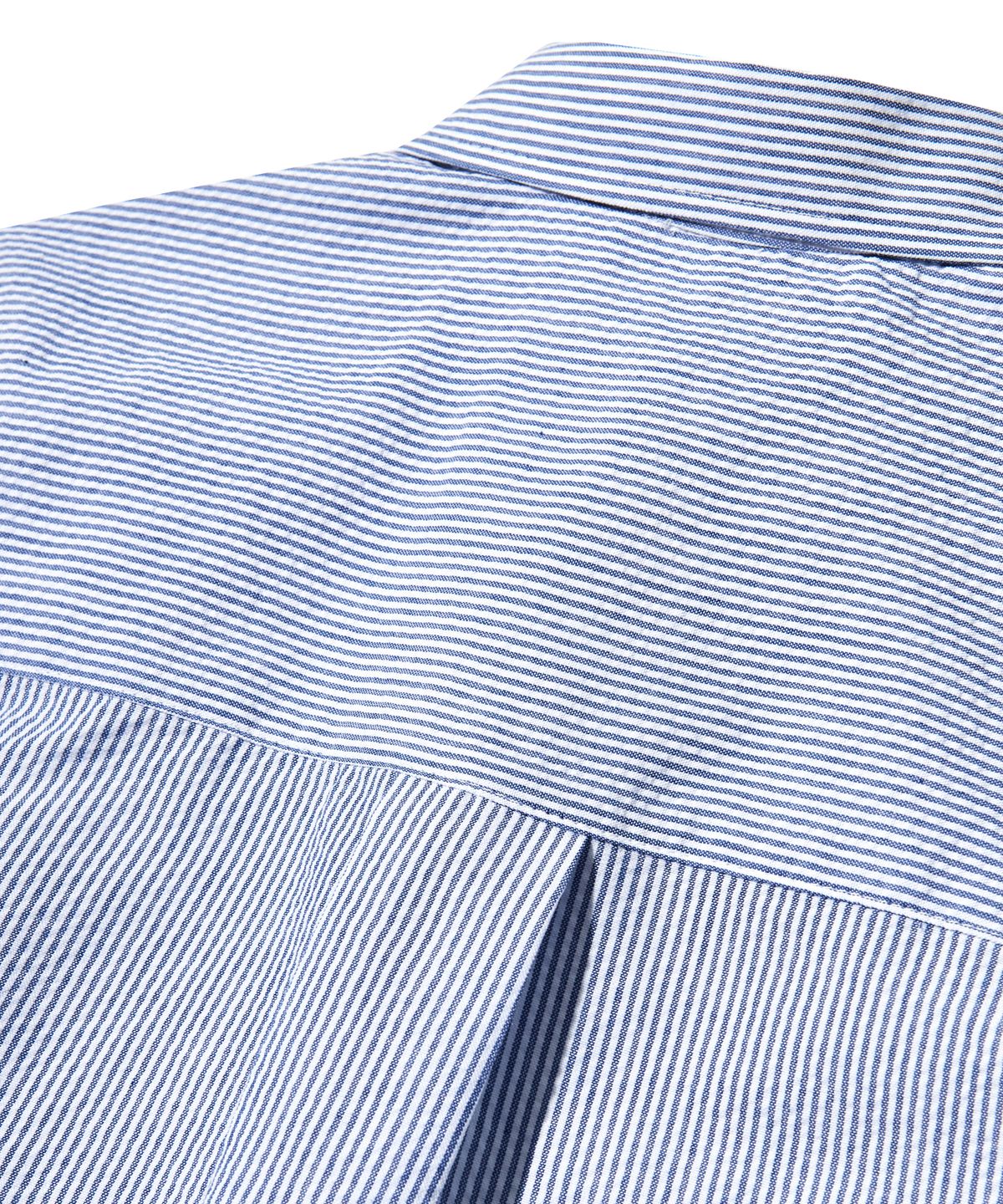피스메이커(PIECE MAKER) SEERSUCKER POCKET CROP STRIPE SHIRTS (NAVY BLUE)