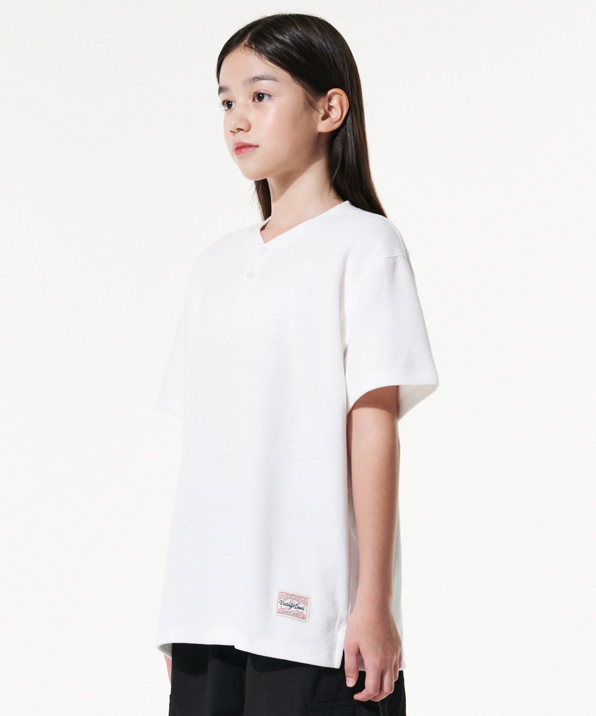 테이크이지 키즈(TAKEASY KIDS) 와플 헨리넥 티셔츠(화이트)