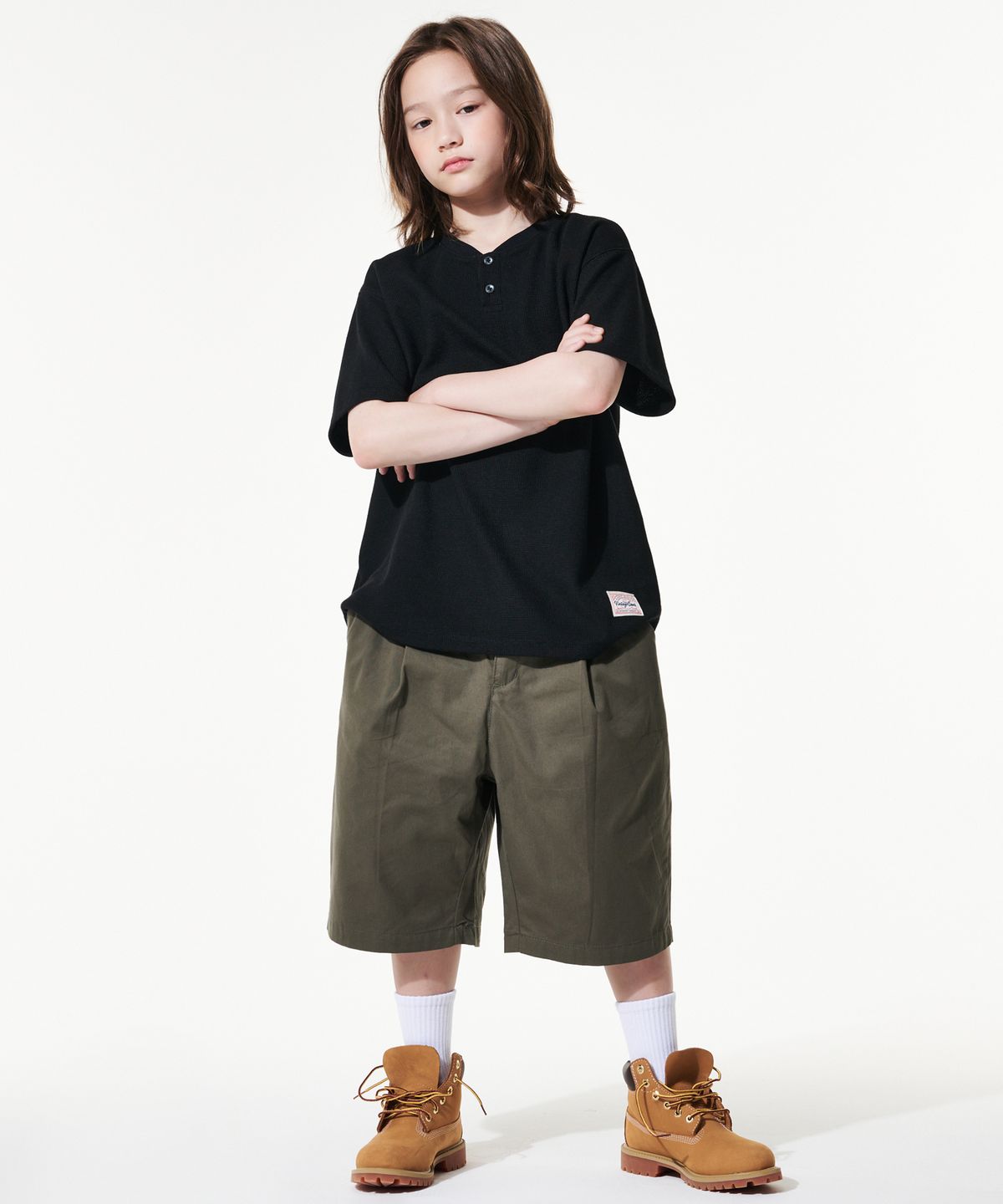 테이크이지 키즈(TAKEASY KIDS) 와플 헨리넥 티셔츠(블랙)