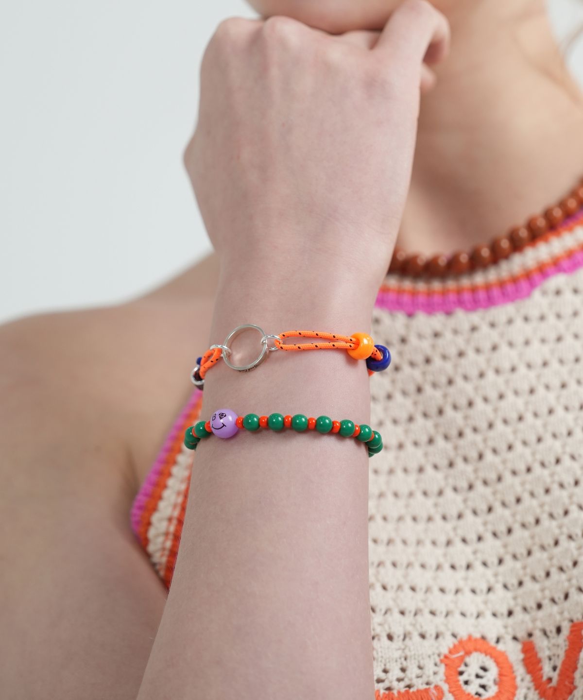봉보(BONBEAU) Friendly initial silver ring beads knot Bracelet 이니셜 각인 실버링 비즈 매듭팔찌