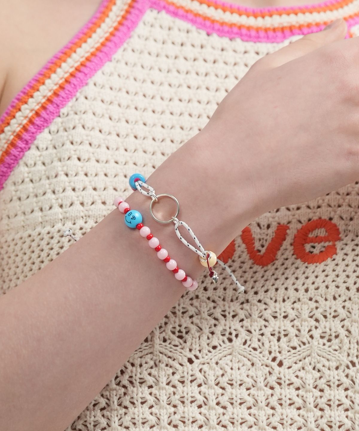 봉보(BONBEAU) Friendly initial silver ring beads knot Bracelet 이니셜 각인 실버링 비즈 매듭팔찌