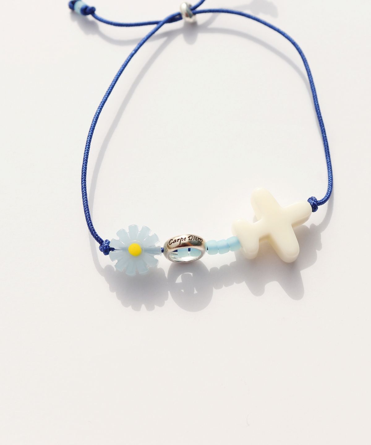 봉보(BONBEAU) Trio charms initial silver ring knot Bracelet 이니셜 각인 미니 실버링 참 매듭팔찌