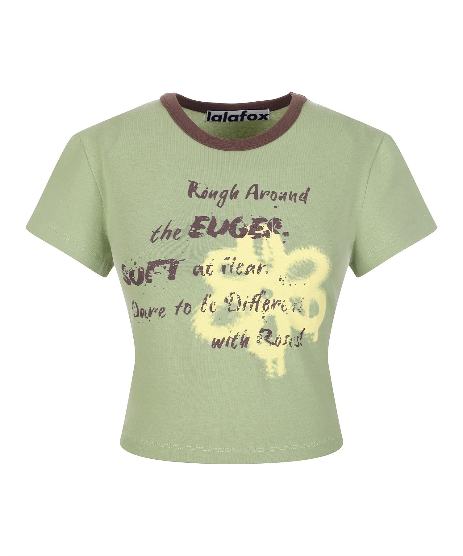 [LALAFOX]FLOWER PAINTING CROP T-SHIRT /追跡付 라라폭스(LALAFOX) FLOWER PAINTING CROP T-SHIRT GREEN