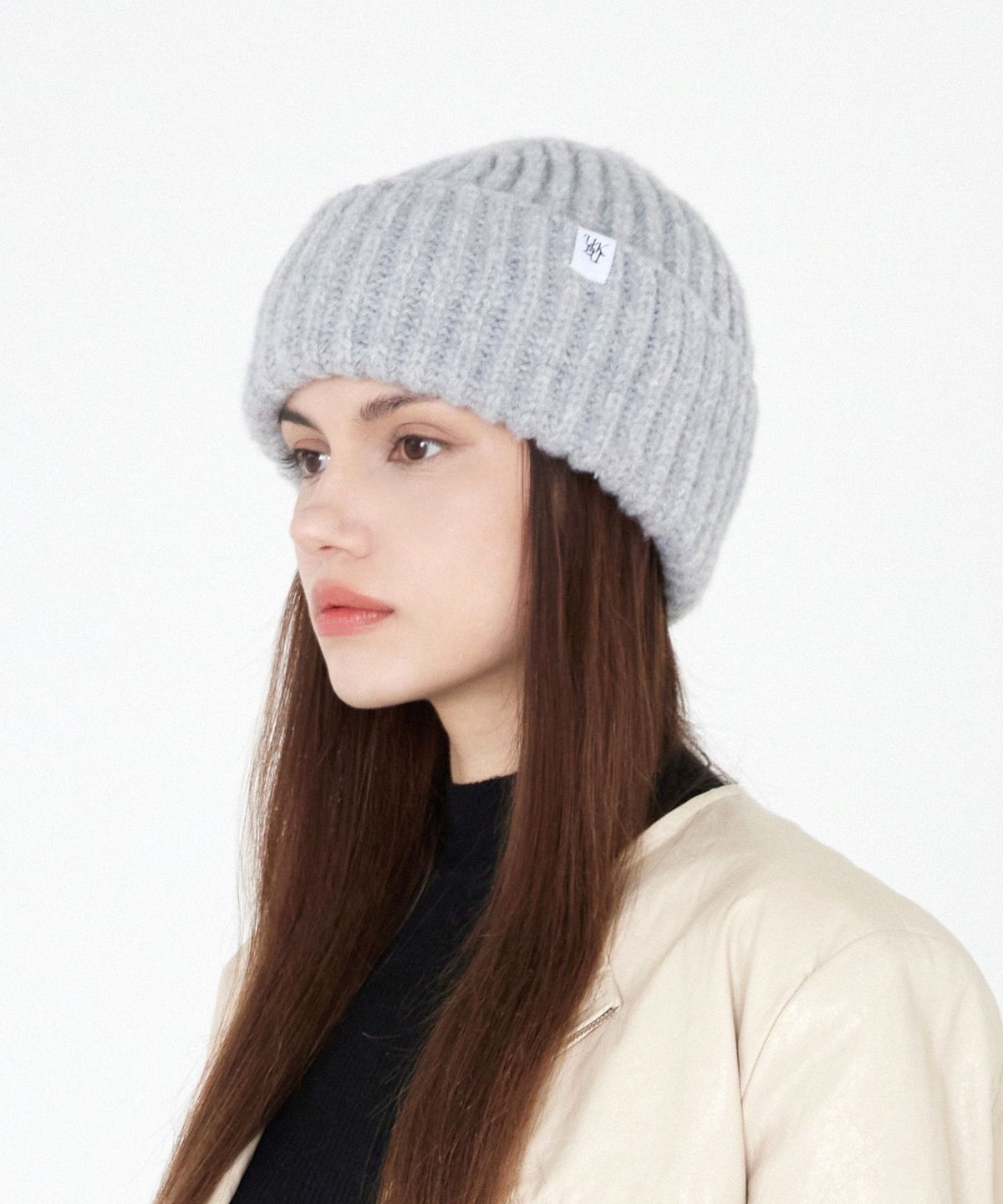유룩(ULUK) 루시다 화이트 라벨 베이직 씩 니팅 비니_Gray