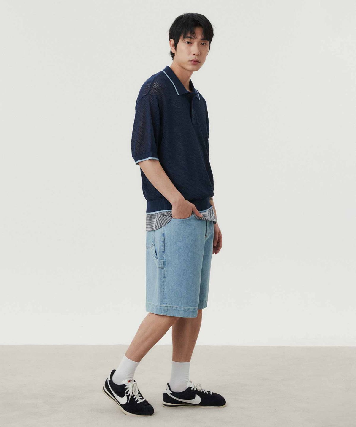 더블유엠씨(WMC) 크로셰 하프 카라니트_NAVY