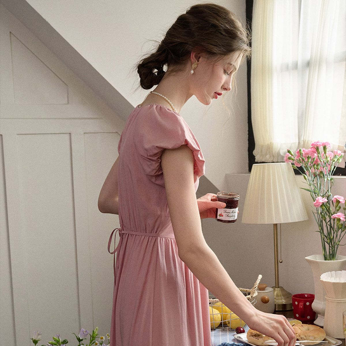 심플레트로(SIMPLE RETRO) SR_Tulip shirring dress_PINK