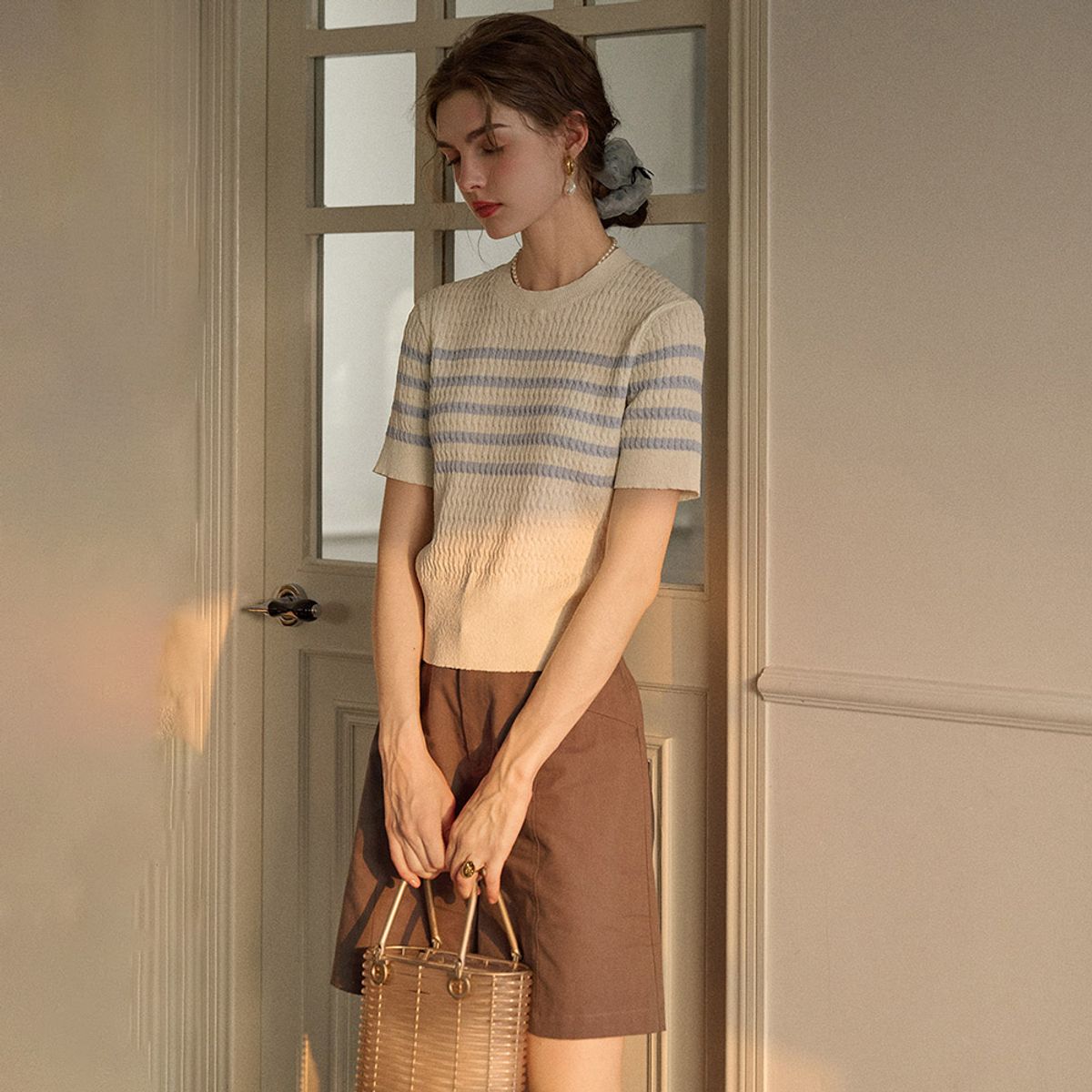 심플레트로(SIMPLE RETRO) SR_Striped short sleeve top