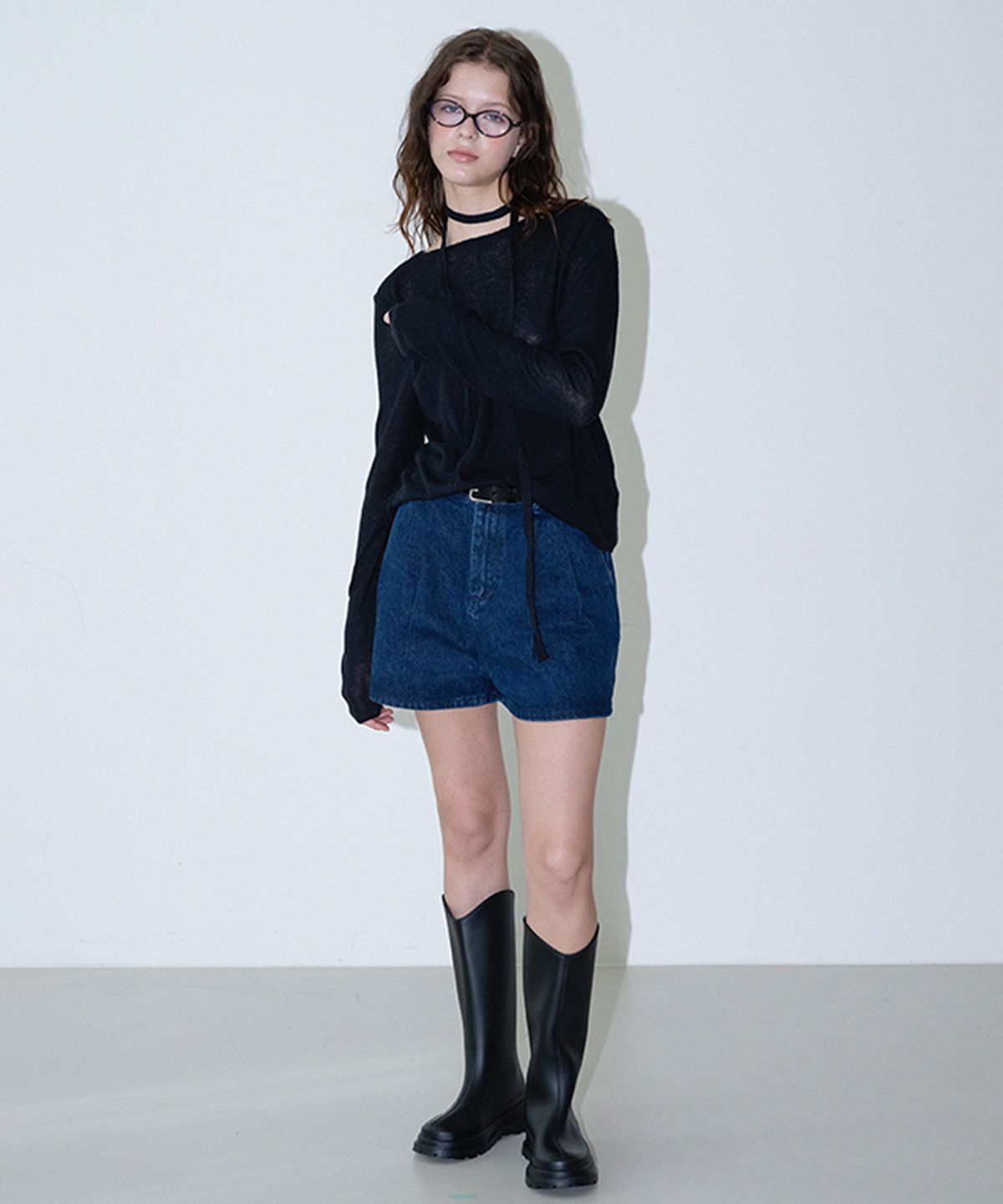 하우스 오브 폰드(HOUSE OF POND) Seethrough linen exotic knit pullover (Black)