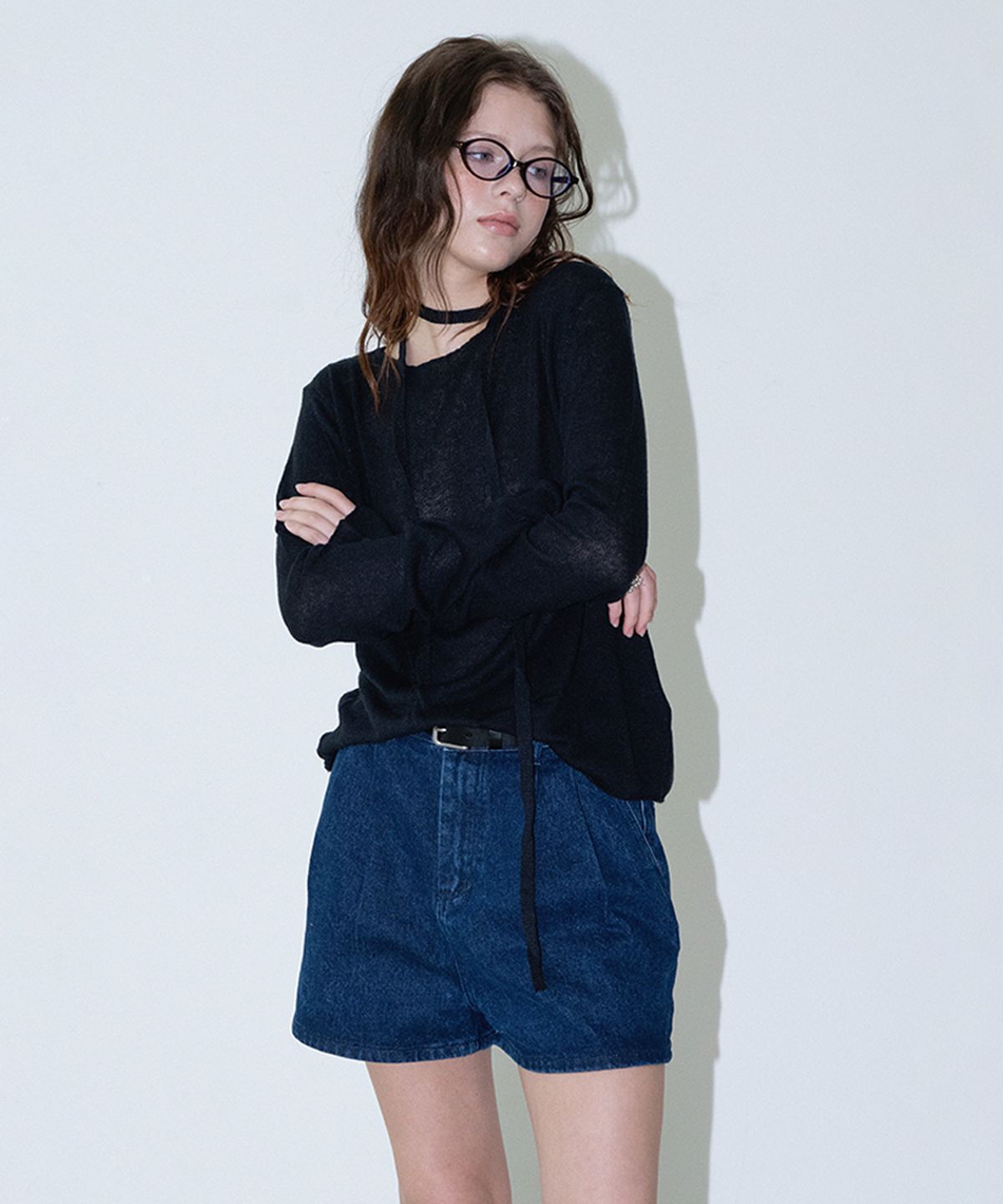 하우스 오브 폰드(HOUSE OF POND) Seethrough linen exotic knit pullover (Black)