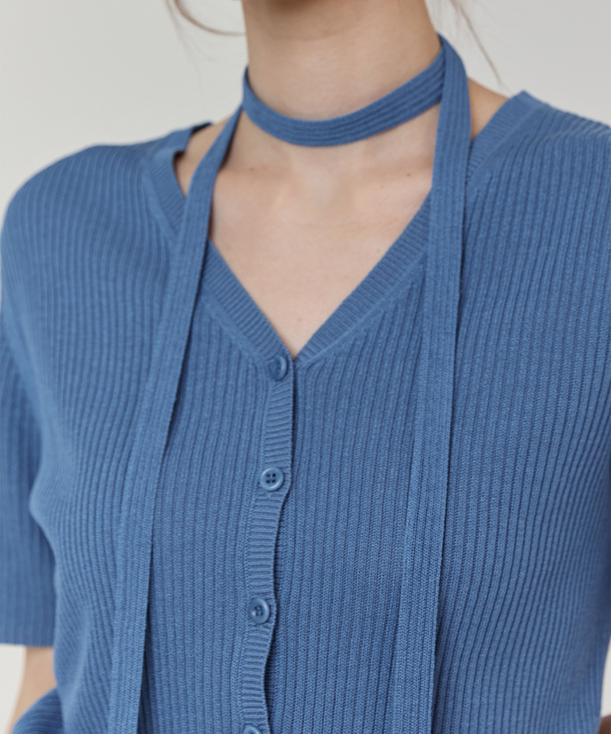 하우스 오브 폰드(HOUSE OF POND) Linen strap cardigan (Blue)