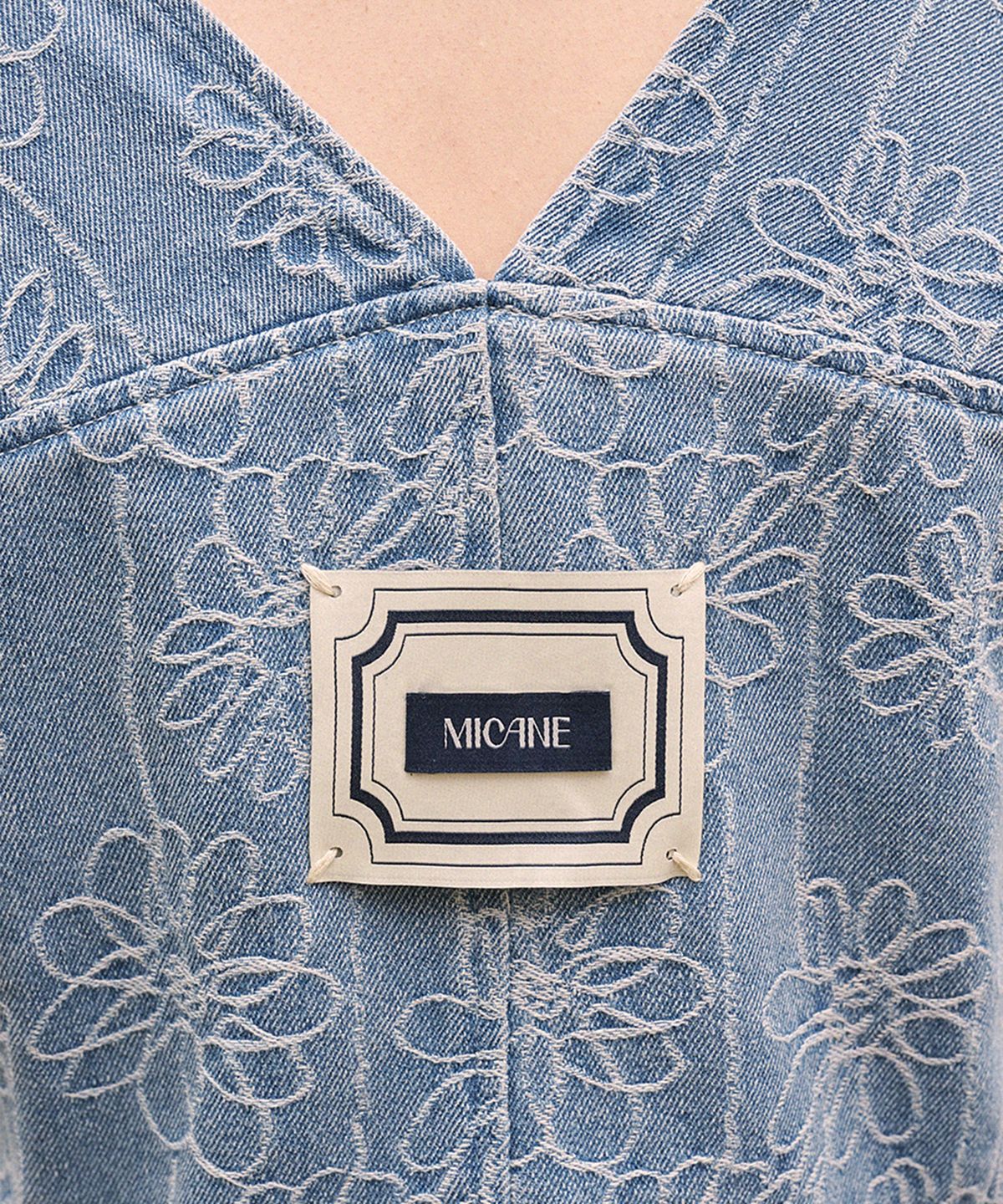 미케네(MICANE) 치커리 플리츠 오버올 데님 미니 드레스