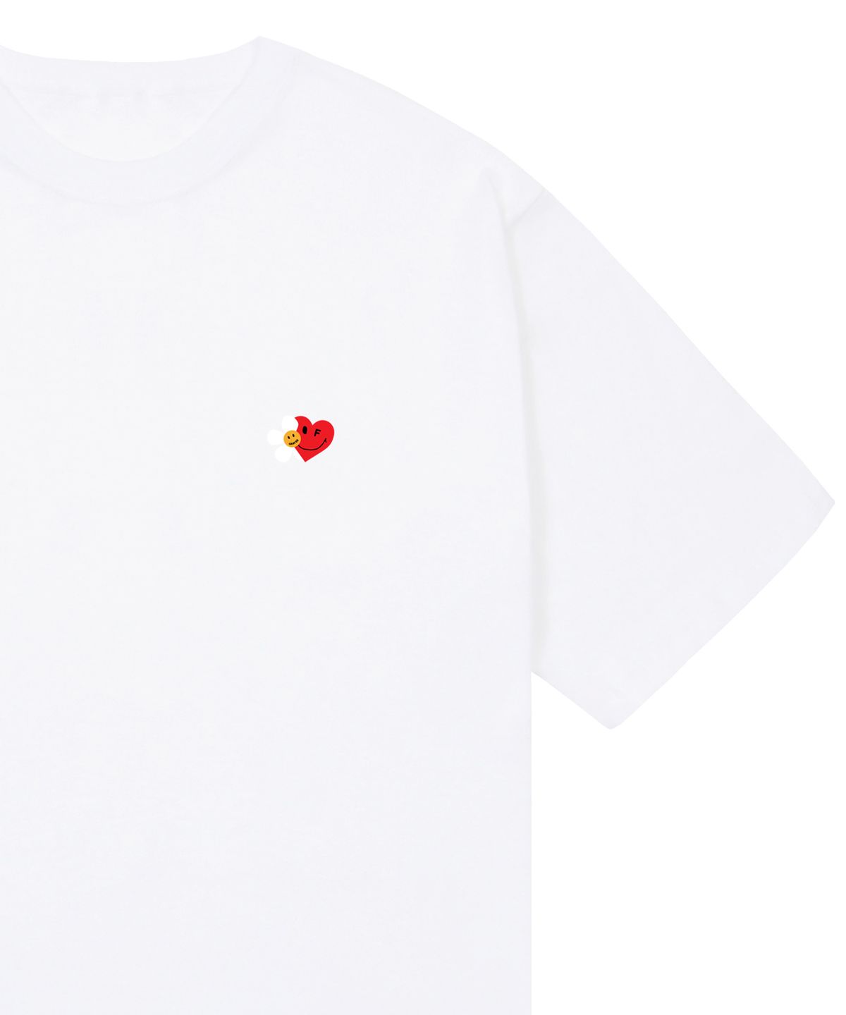 그레이버(GRAVER) [UNISEX]플라워 하트 하프스마일 반팔티_화이트