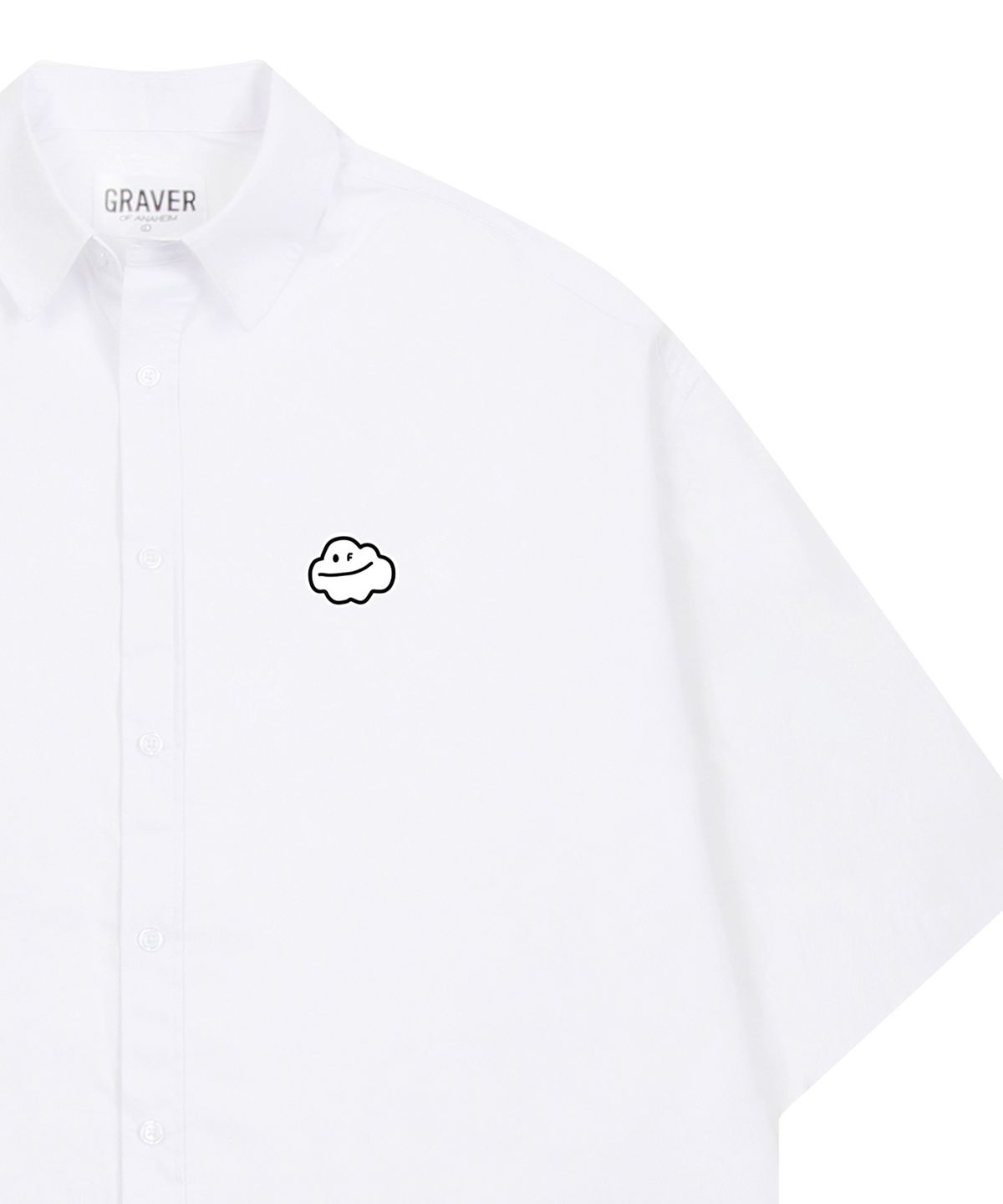 그레이버(GRAVER) [UNISEX]구름 스마일 자수 오버핏 반팔셔츠_화이트