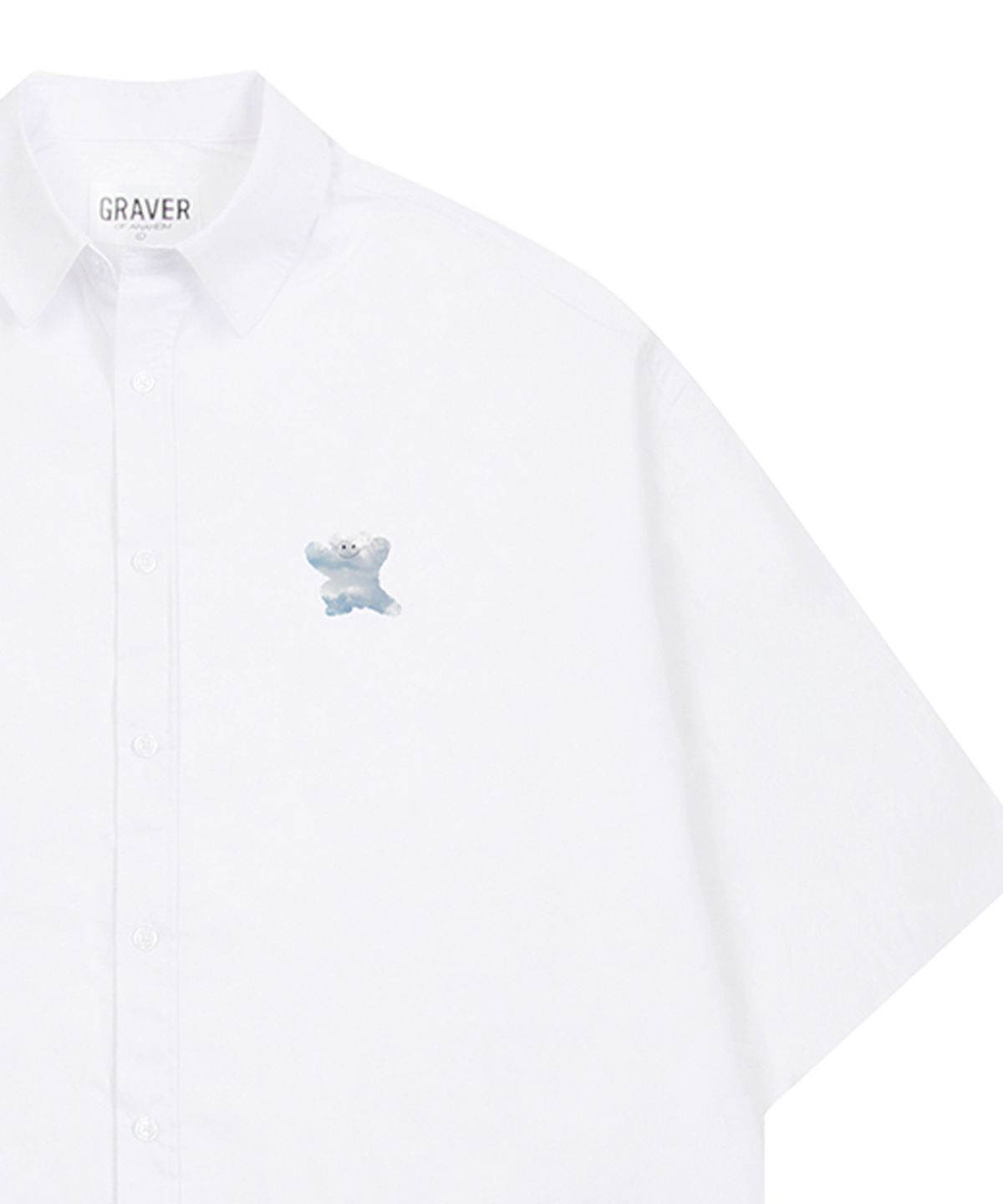 그레이버(GRAVER) [UNISEX]스몰 구름 베어스마일 오버핏 반팔셔츠_화이트