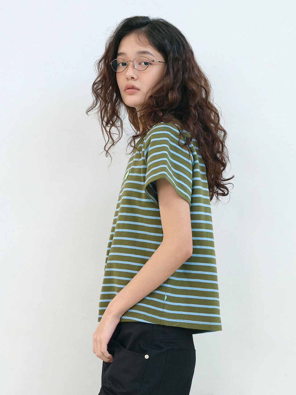【ENZO BLUES】Stripe Classic T-shirt MUSINSA | ENZO BLUES Striped Classic T-Shirt (Olive)