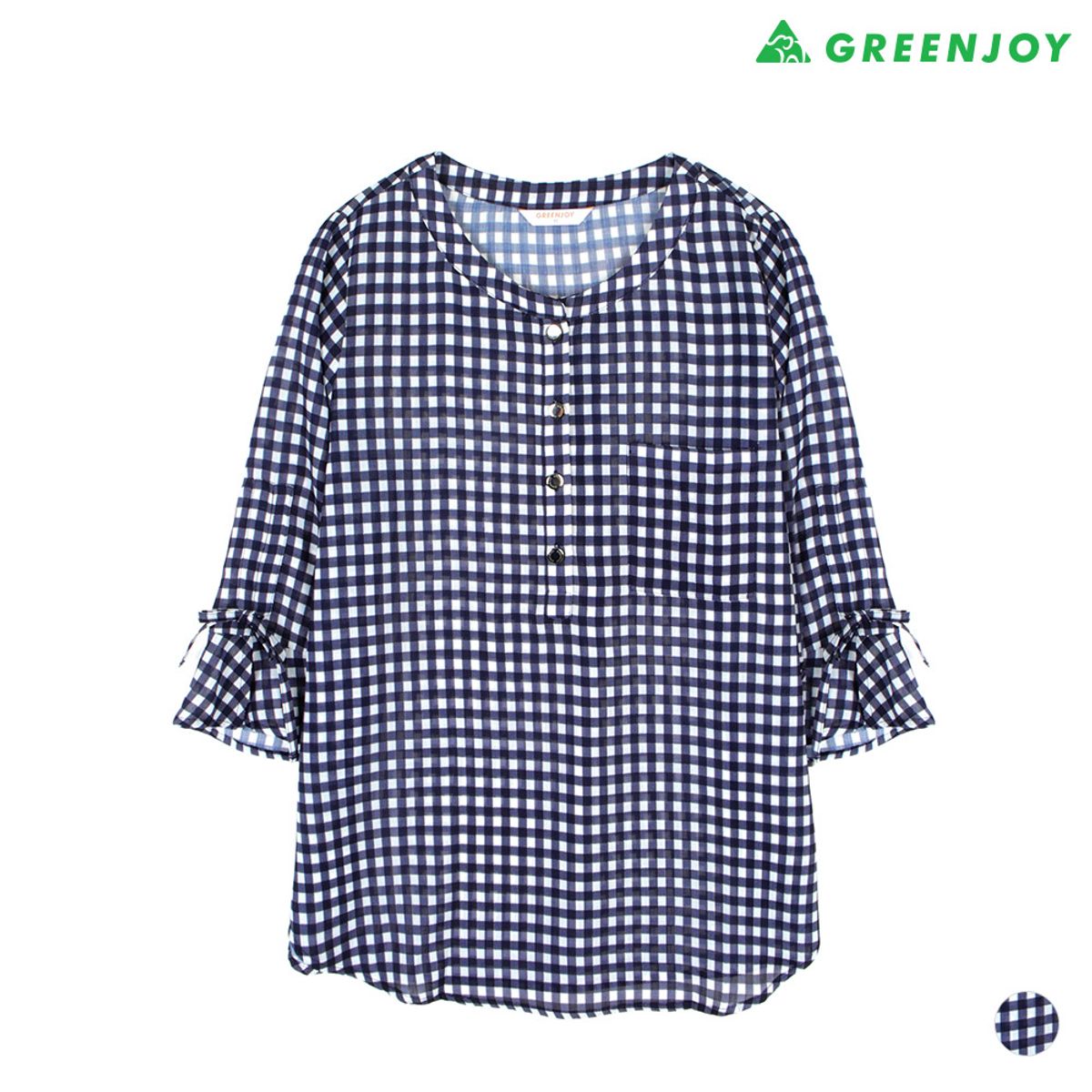 그린조이(GREENJOY) 여성 김엄체크 7부 라운드 셔츠