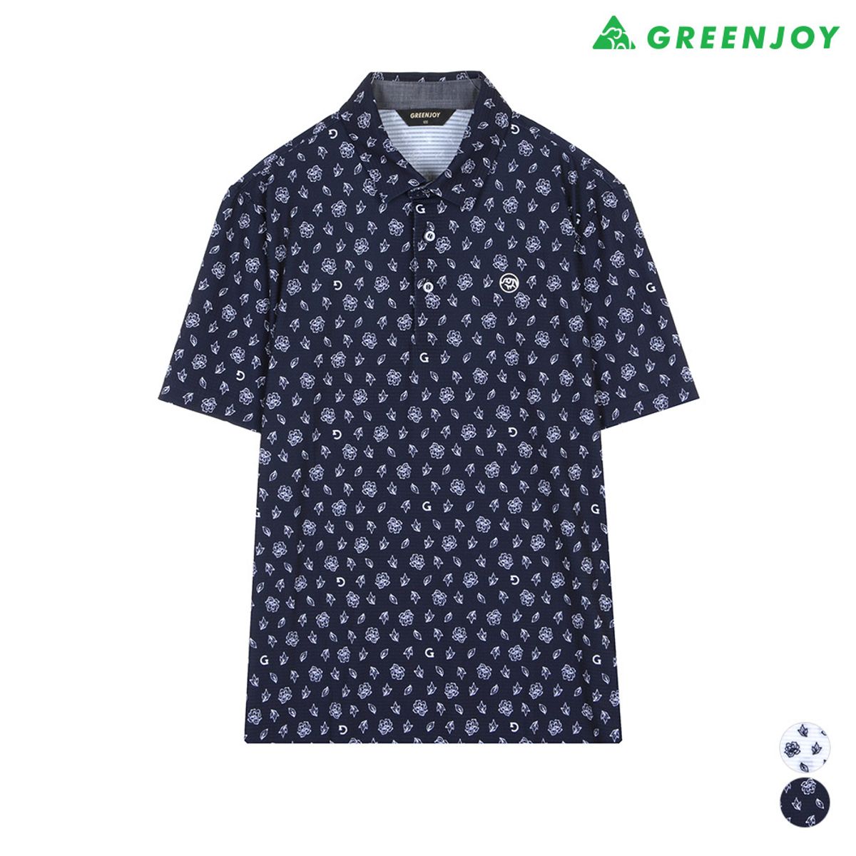 그린조이(GREENJOY) 남성 플라워 프린트 반팔 Y-티셔츠