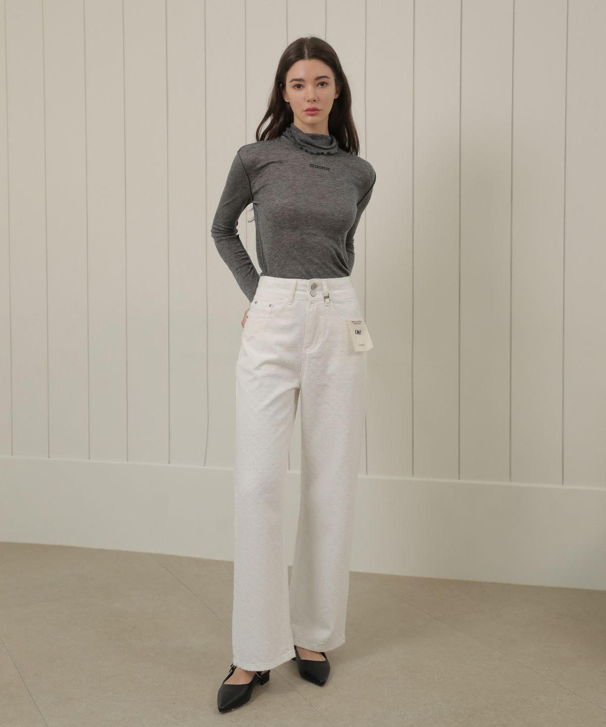 논앤논(NON AND NON) Lace Two Button Wide Cotton Pants_NSCP446 (White)
