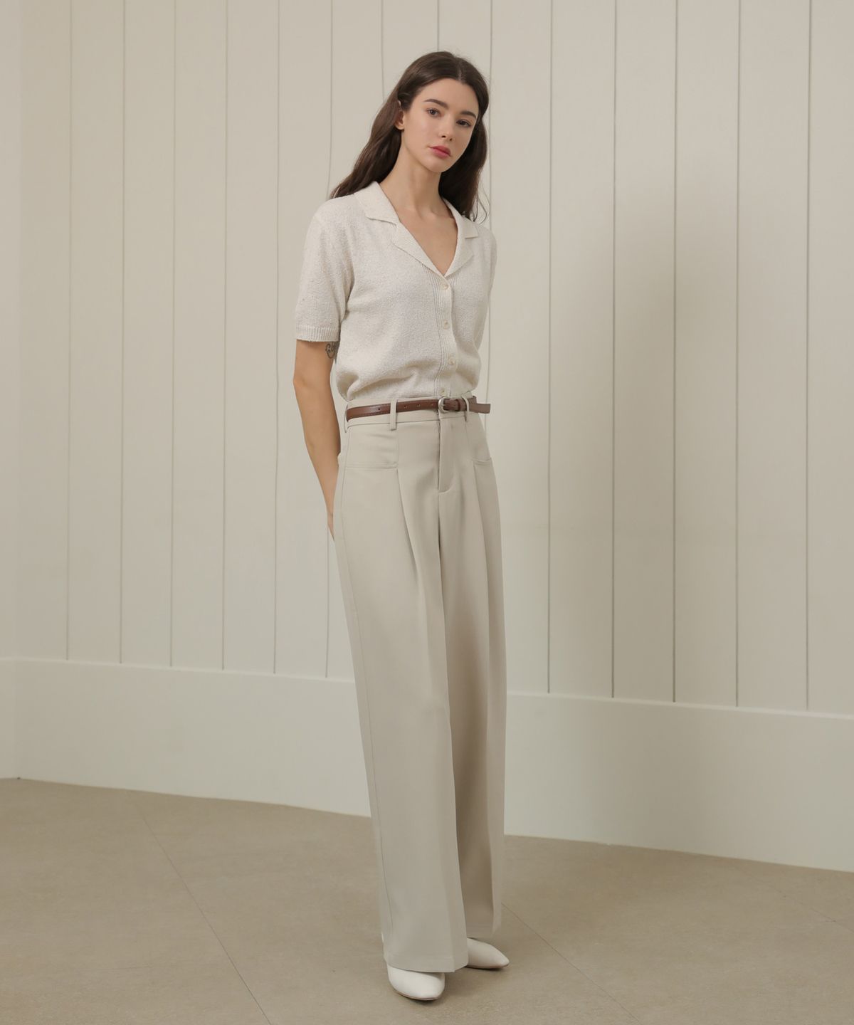 논앤논(NON AND NON) Transverse Pocket Wide Pants_NSPT464 (Beige)