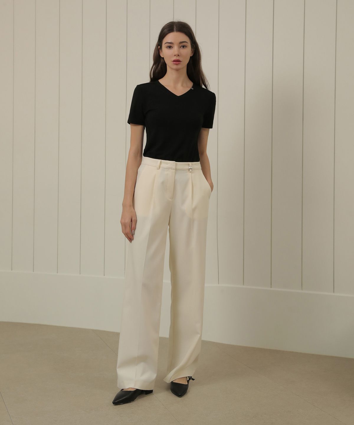 논앤논(NON AND NON) Classic One tuck Slacks_NSSL462 (Cream)