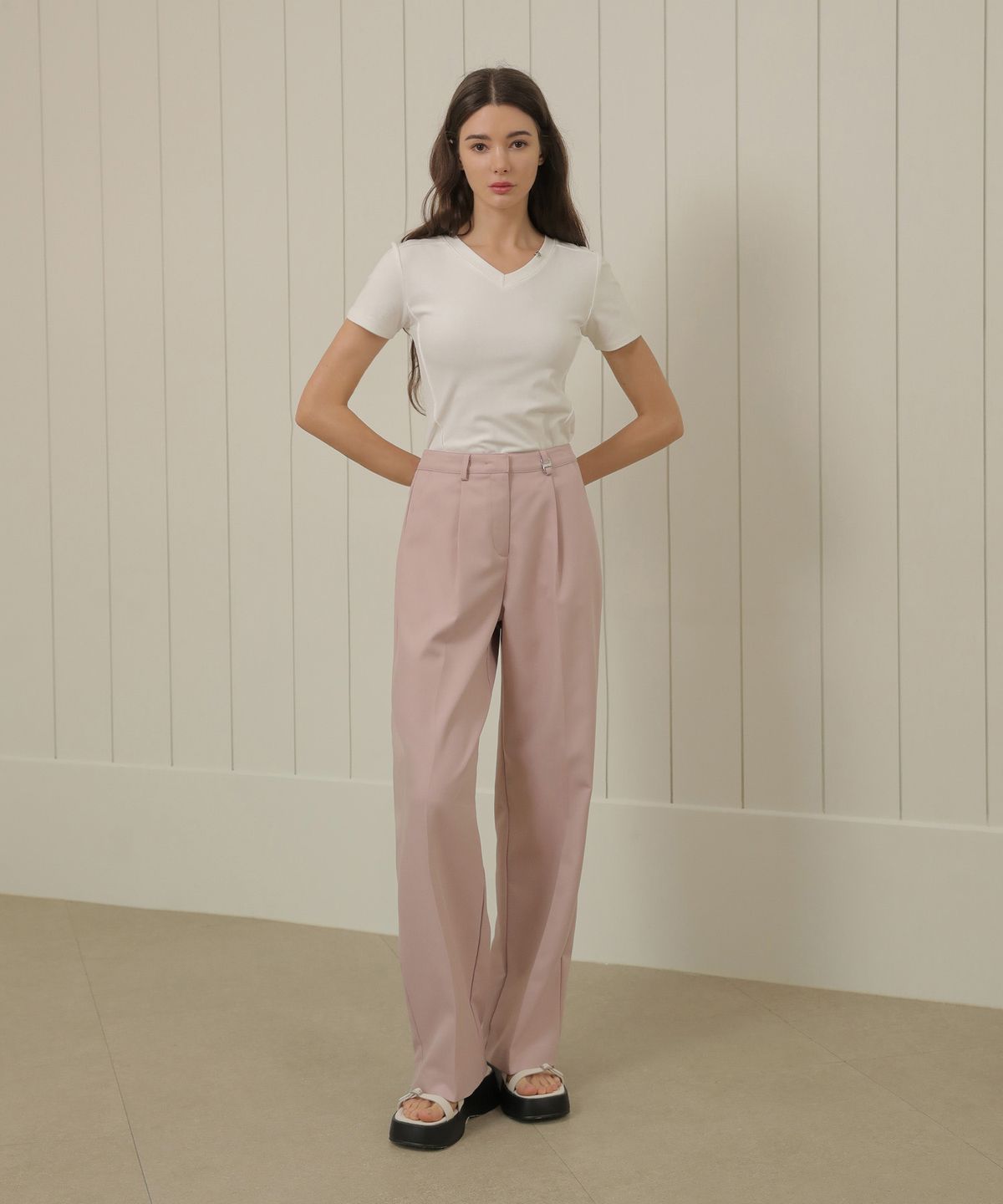 논앤논(NON AND NON) Classic One tuck Slacks_NSSL462 (Pink)