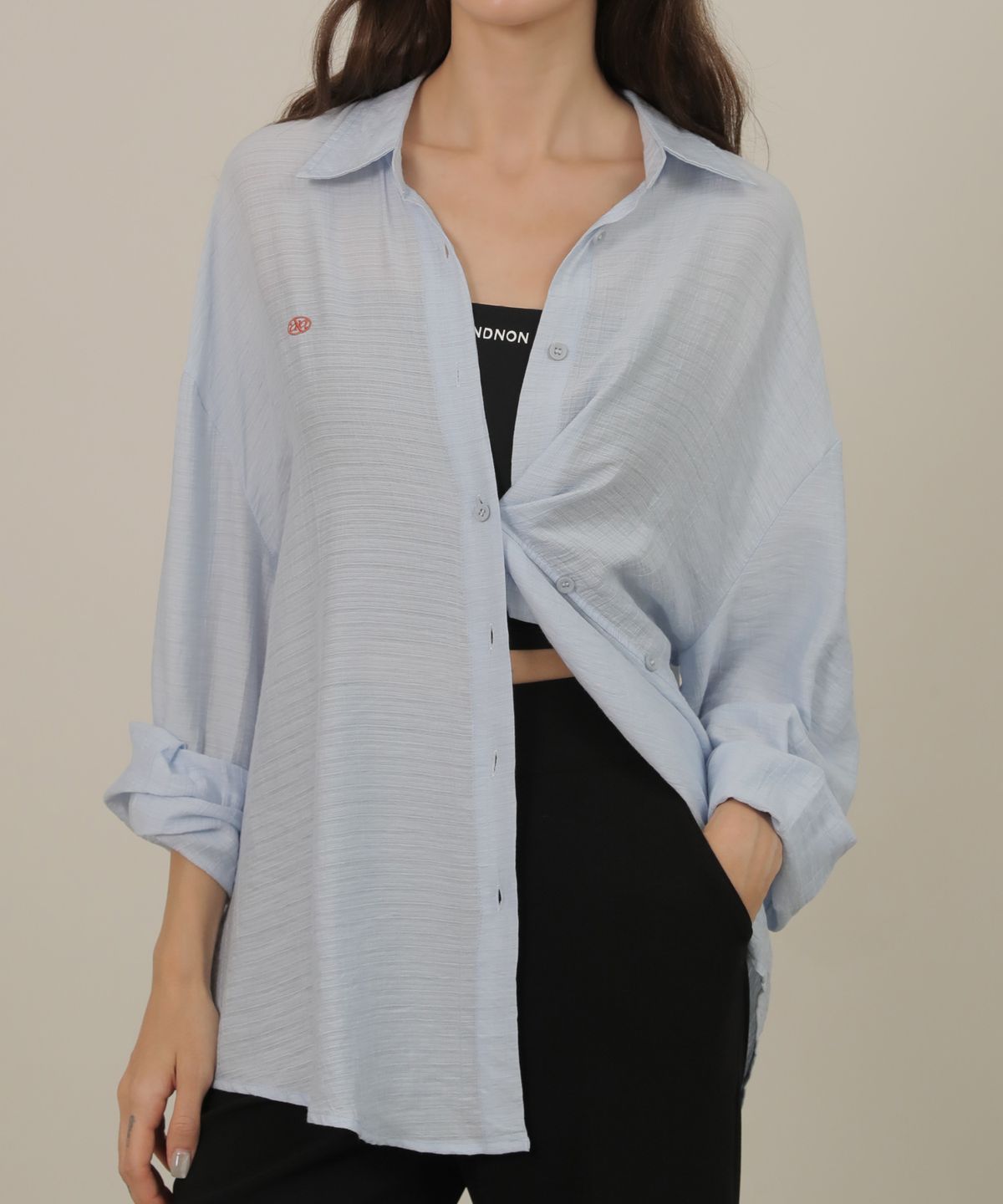 논앤논(NON AND NON) Rap Button Two Way Shirt_NSSH467 (Sky blue)