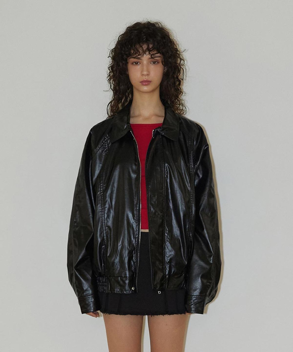 렌세(RENSE) Glossy Coating Blouson Black
