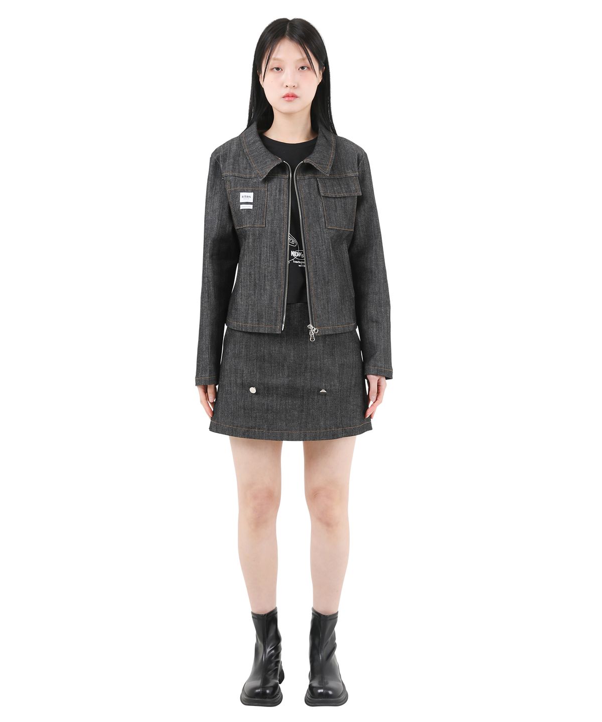 카타르시스(KATHARSIS) 데일리 데님 로우라이즈 팬츠 스커트 흑청 ONESIZE