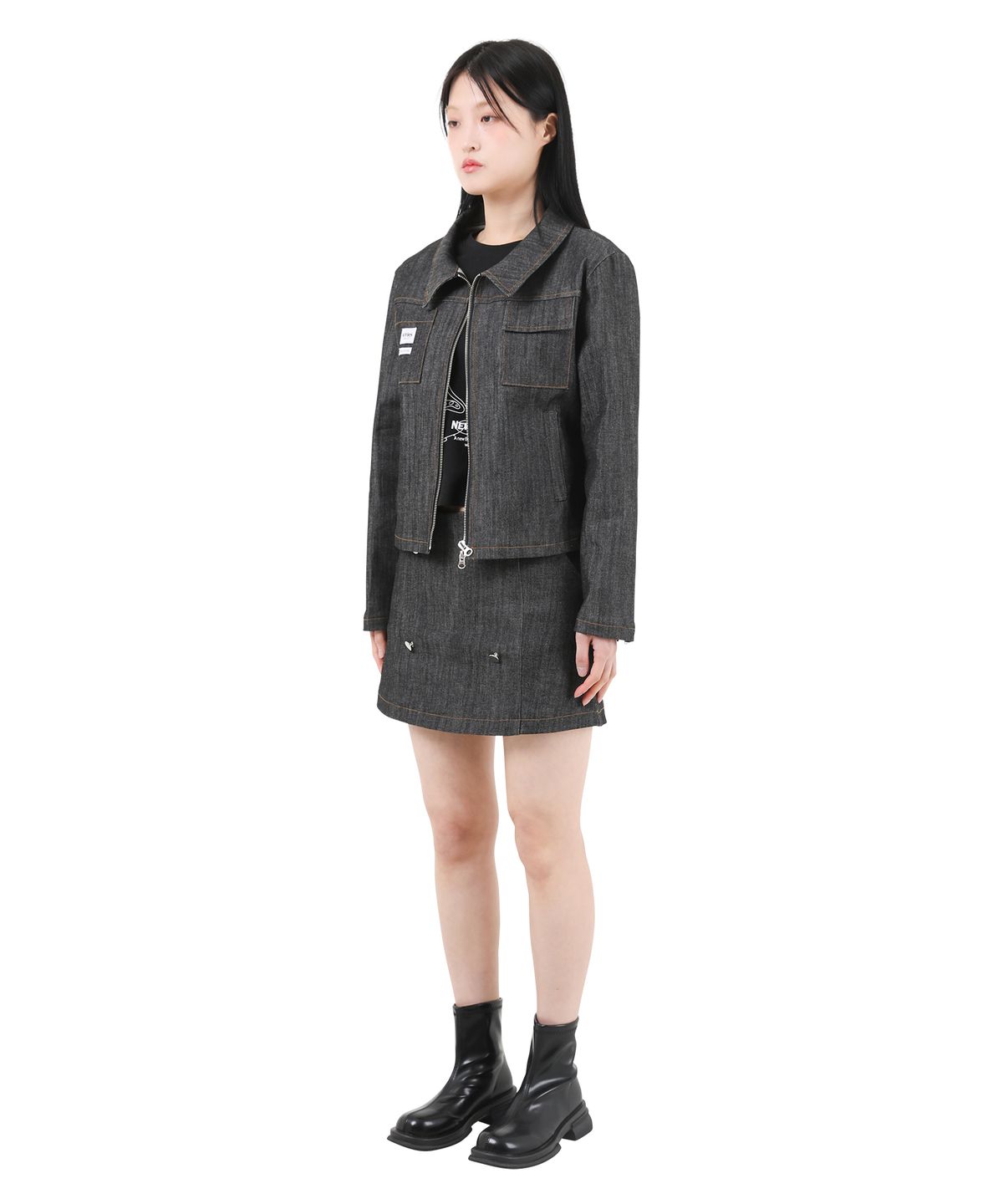 카타르시스(KATHARSIS) 데일리 데님 로우라이즈 팬츠 스커트 흑청 ONESIZE