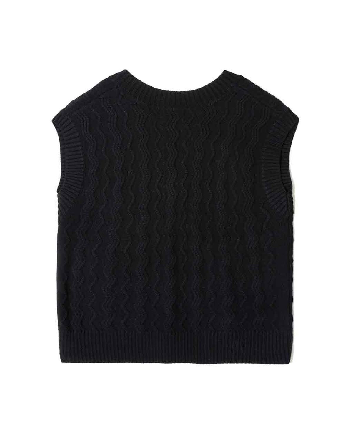 렌세(RENSE) Lettering Cable Over Knit Vest Black