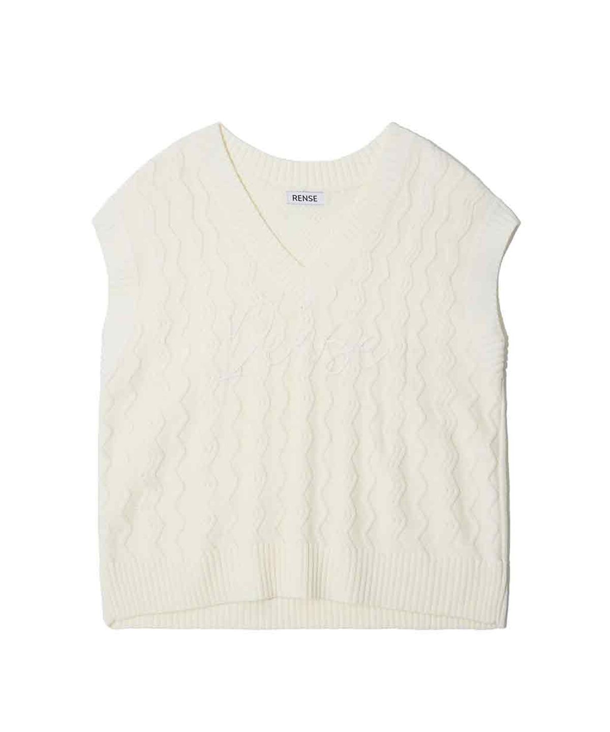 렌세(RENSE) Lettering Cable Over Knit Vest Ivory