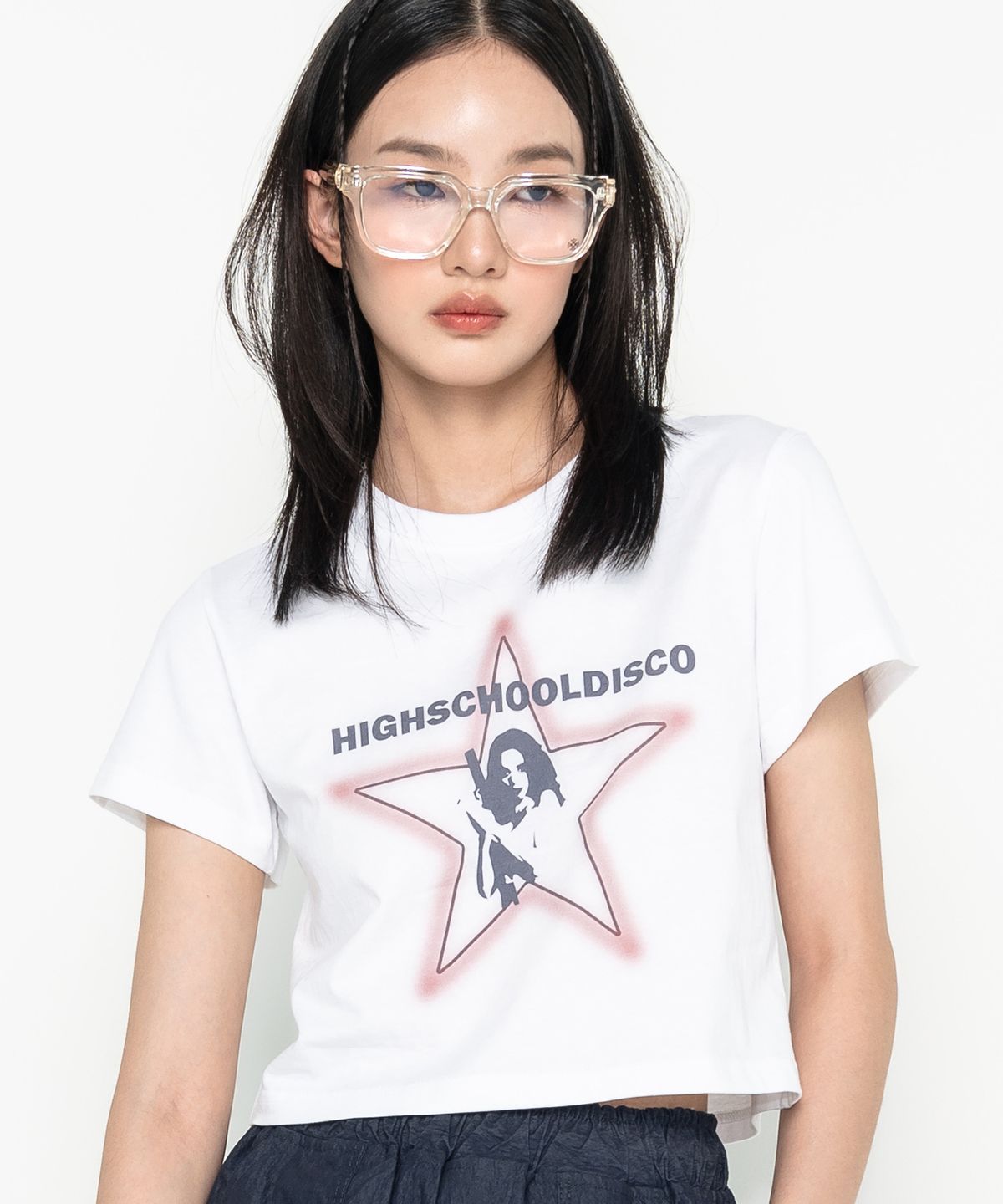 하이스쿨디스코(HIGH SCHOOL DISCO) 브레이브 걸 그래픽 크롭티 화이트