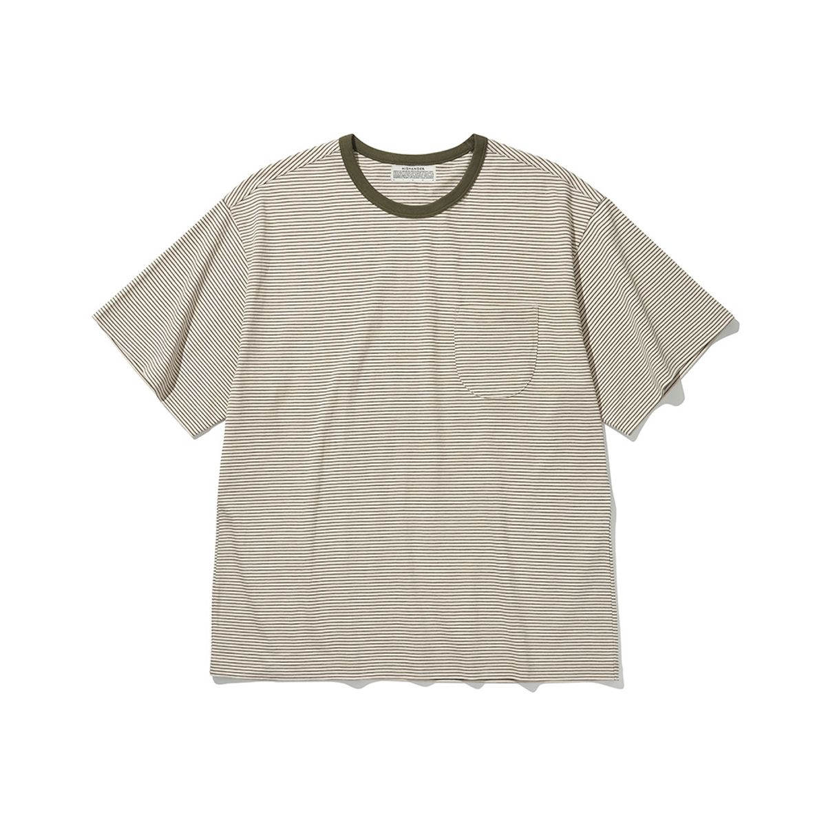 히즈핸더(HISHANDER) ROUND POCKET STRIPE T-SHIRTS [Olive]
