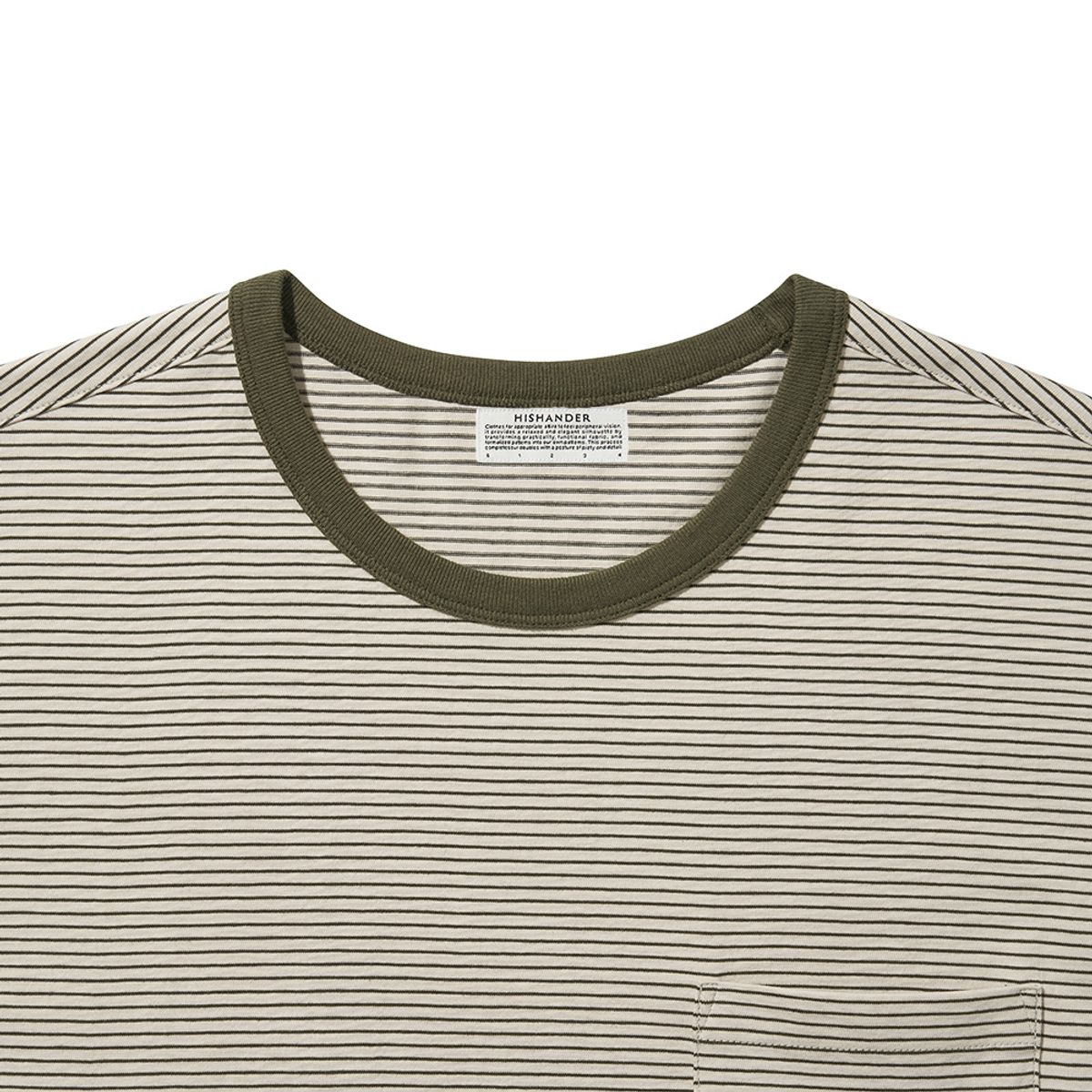 히즈핸더(HISHANDER) ROUND POCKET STRIPE T-SHIRTS [Olive]