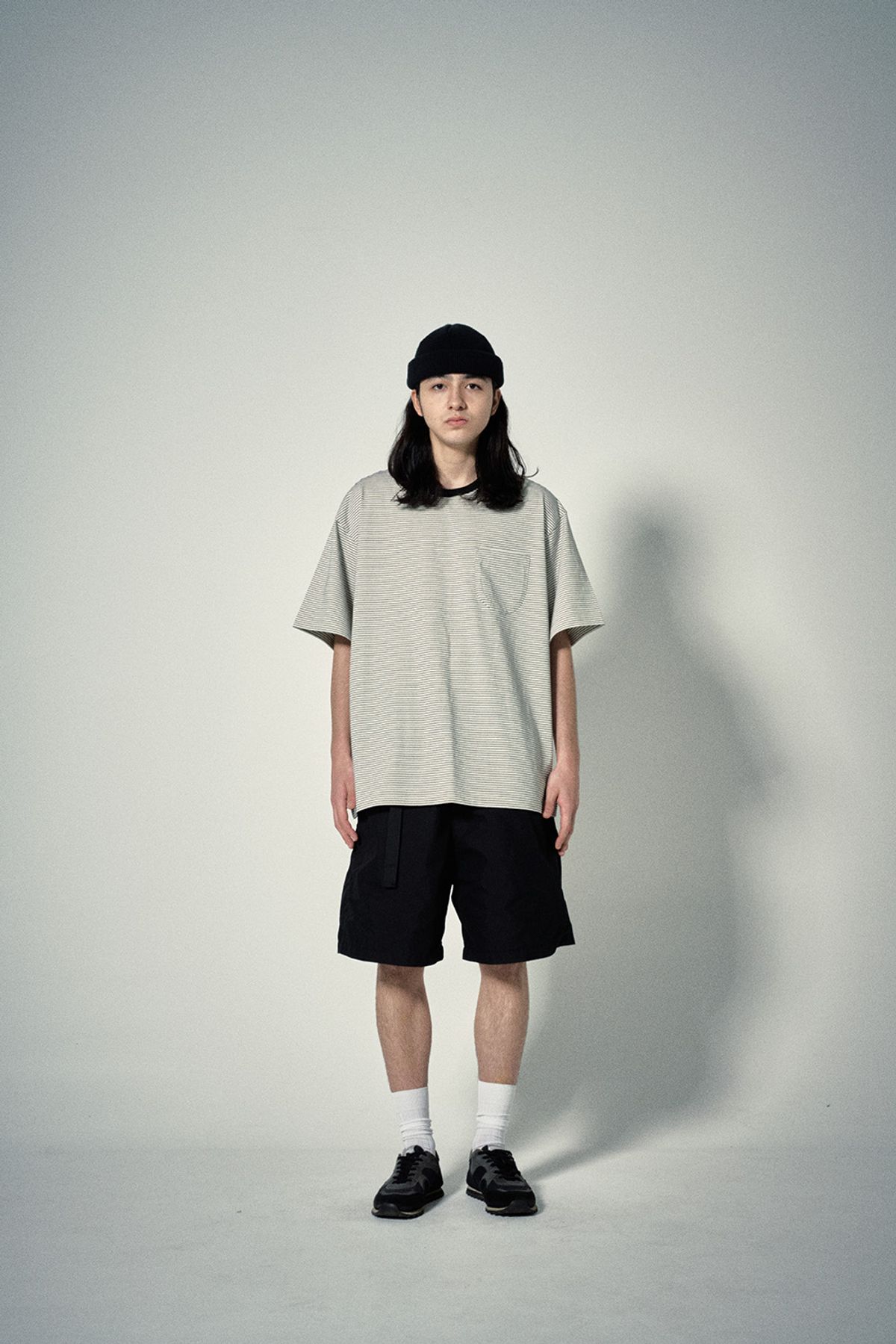 히즈핸더(HISHANDER) ROUND POCKET STRIPE T-SHIRTS [Black]